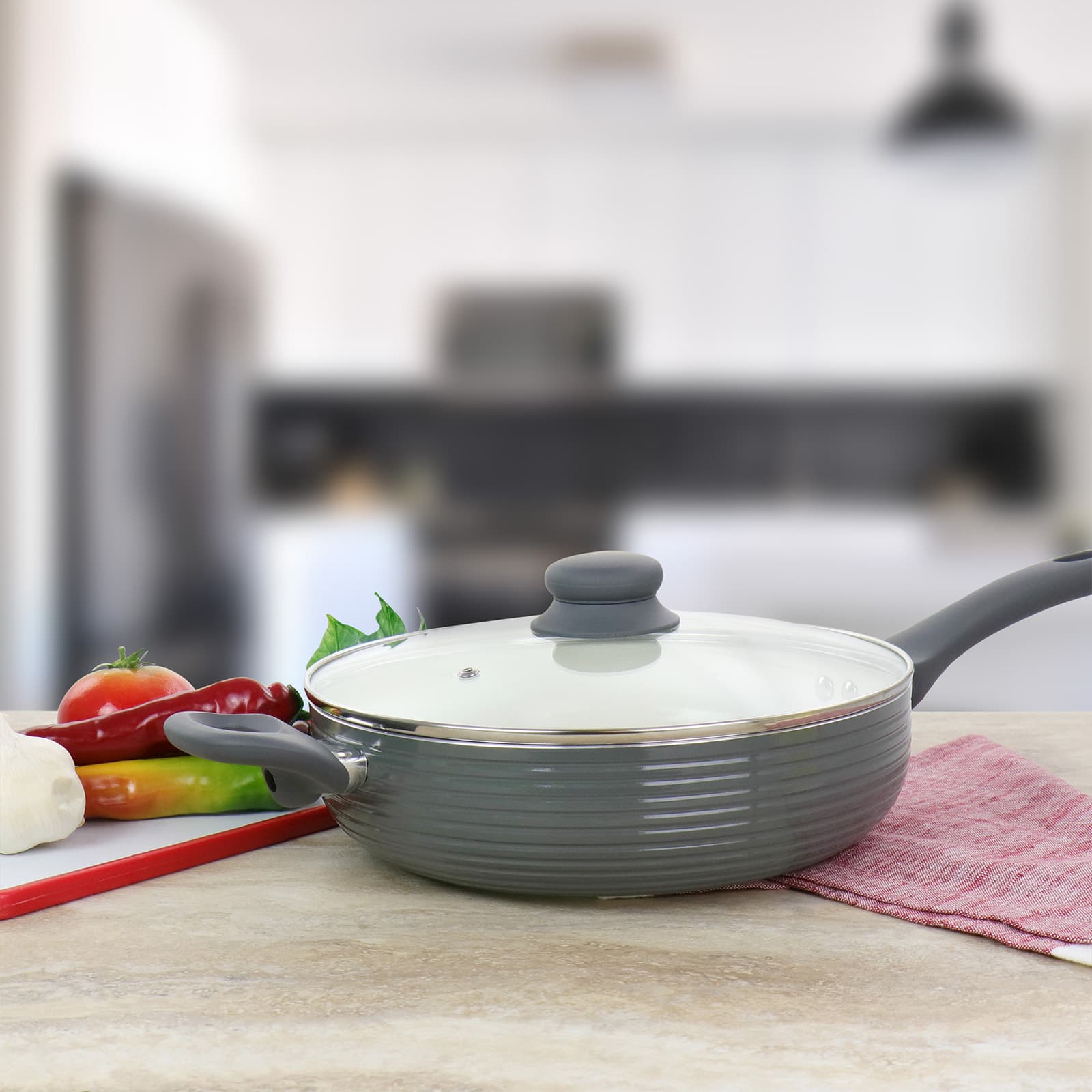 Oster Ridge Valley 3.5qt. Gray Nonstick Aluminum Sauté Pan with Lid