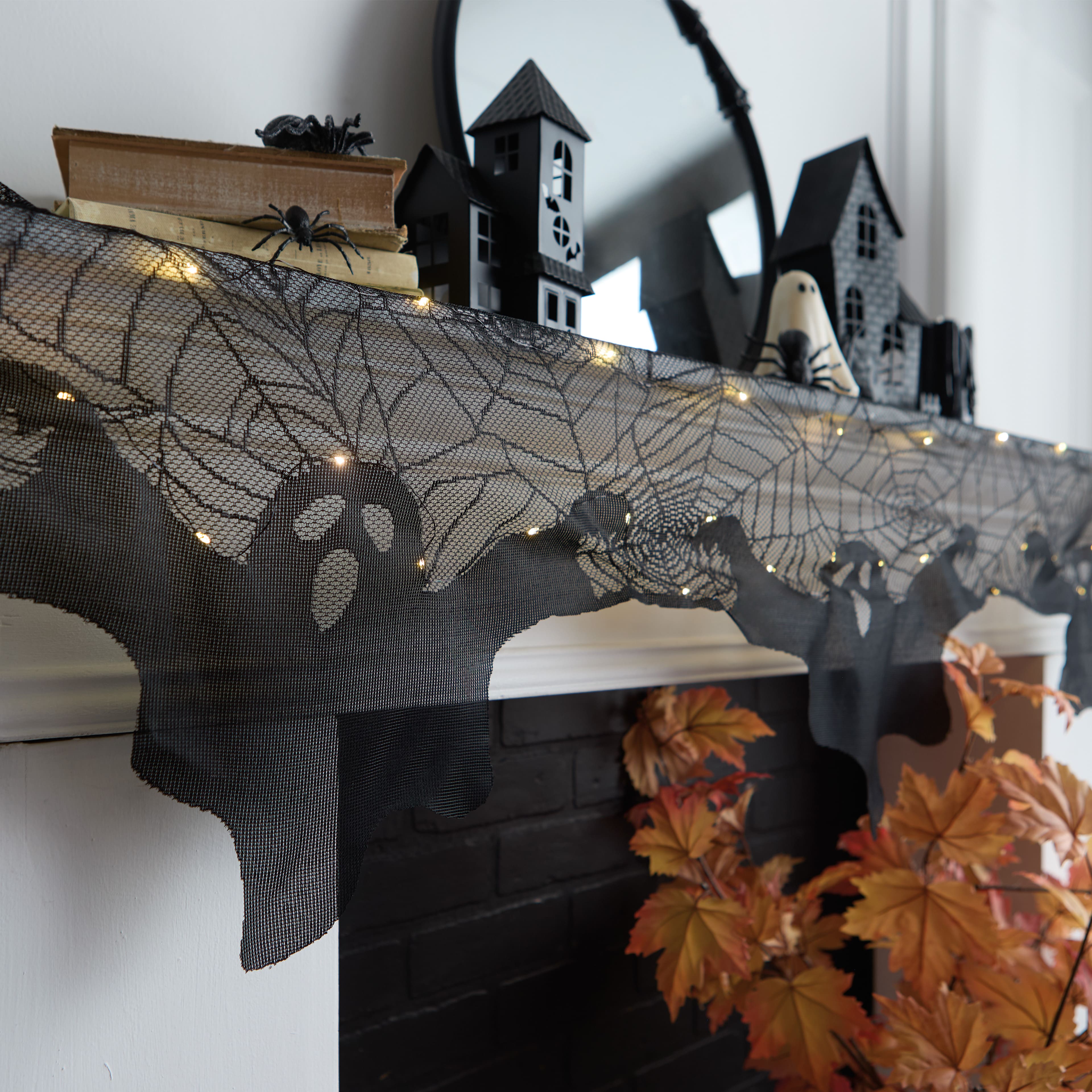 96" Spiderweb & Ghosts LED Lighted Mantel Scarf by Ashland®