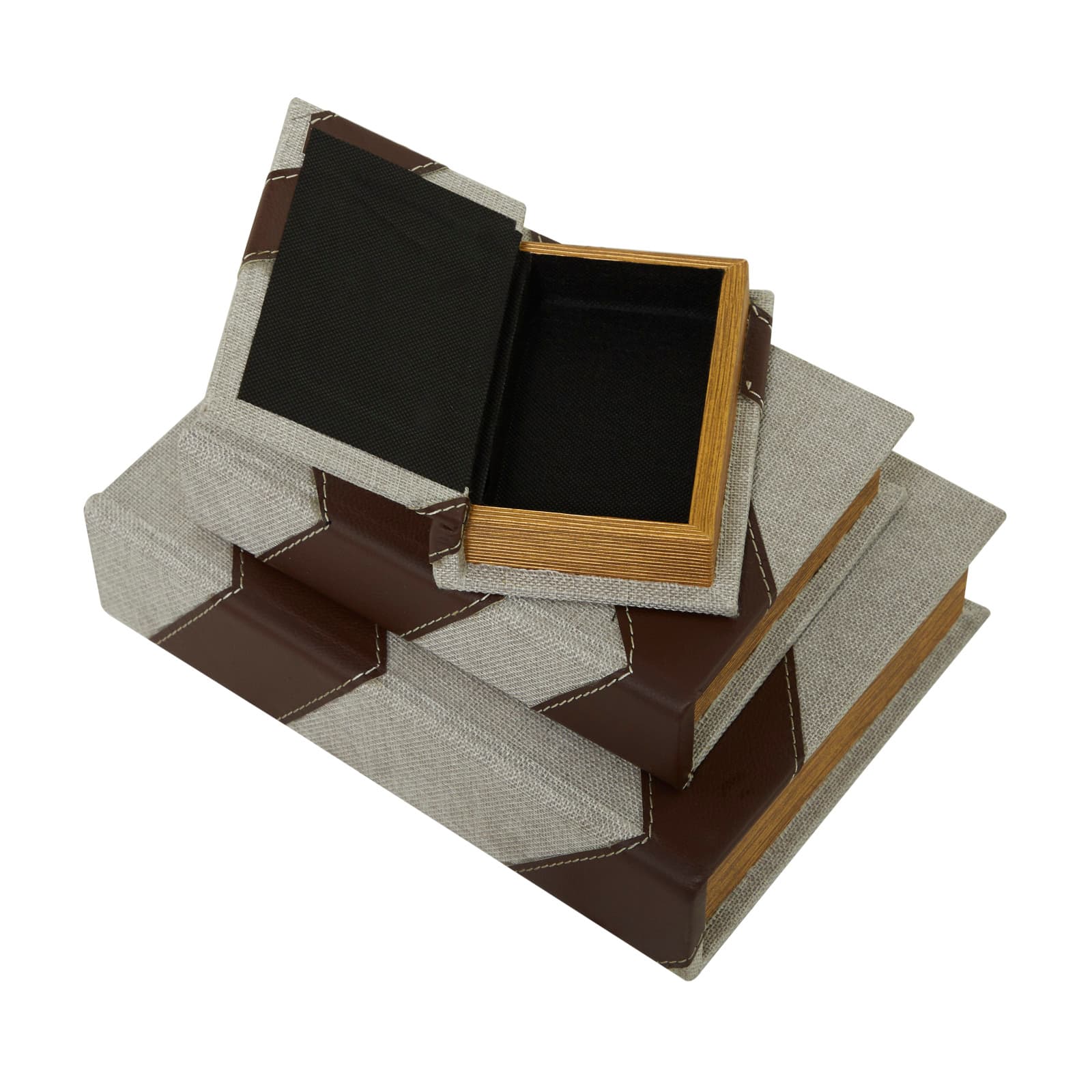 Brown Chevron Faux Leather Faux Book Box Set