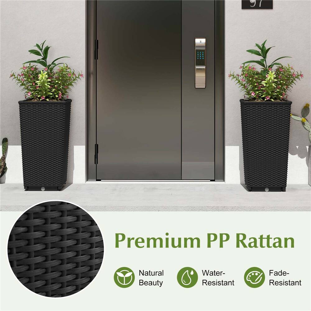 Costway 23" Tall Planters PP Rattan Wicker Plant Pot Self-watering Tree Pots