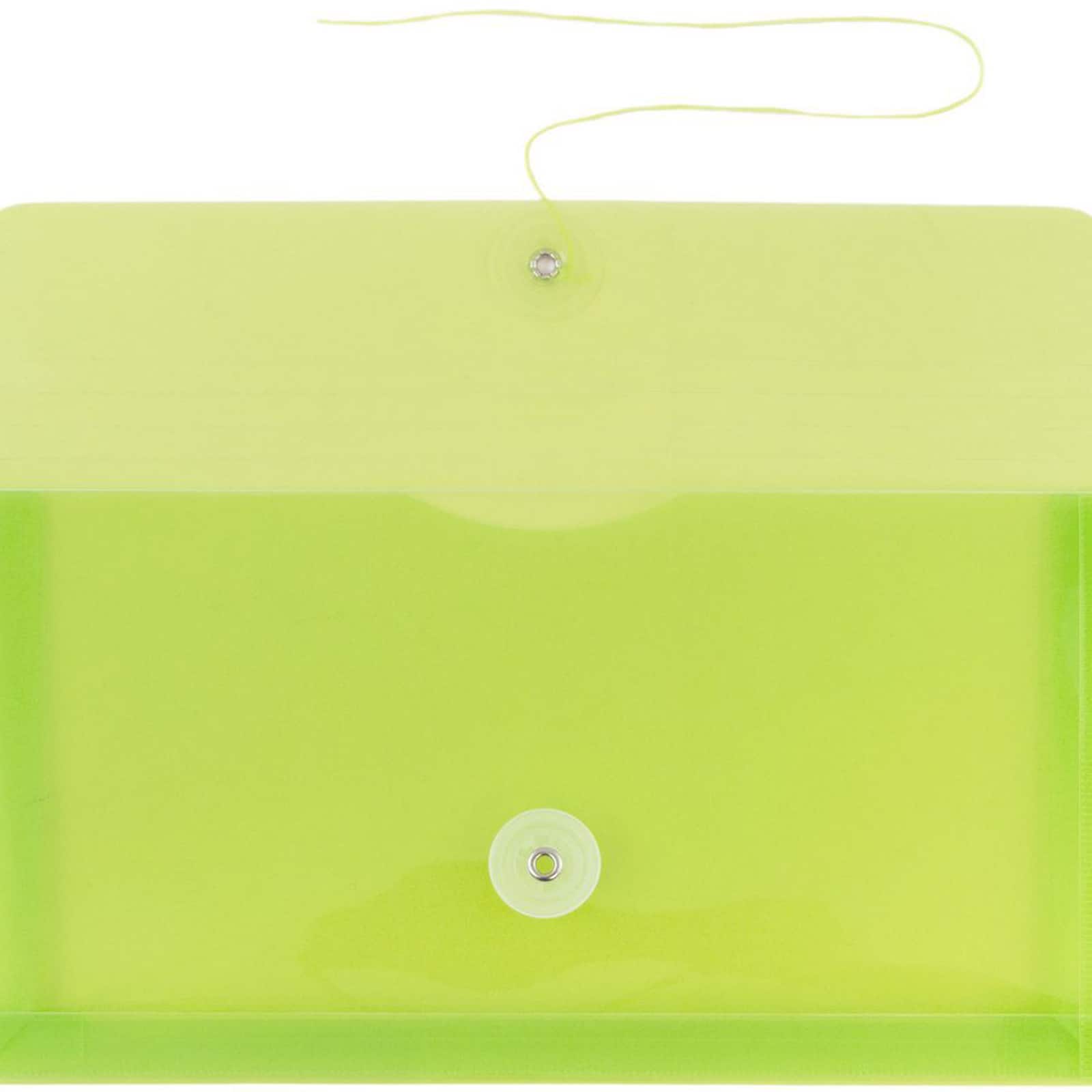 JAM Paper 5.25" x 10" Lime Green Plastic Booklet Envelopes, 24ct.