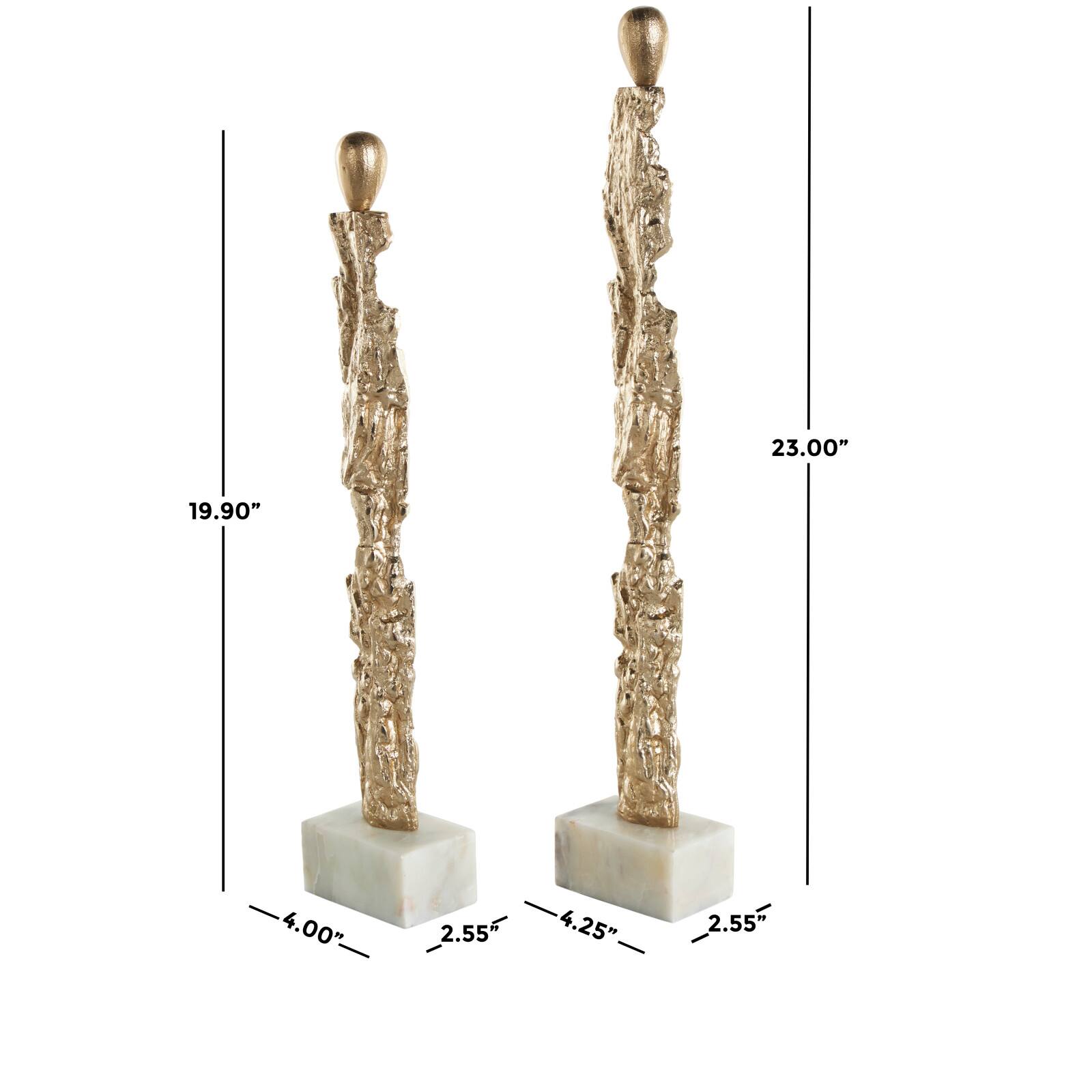 Gold Aluminum Metal Figurine Sculpture with Marble Base, 2ct.