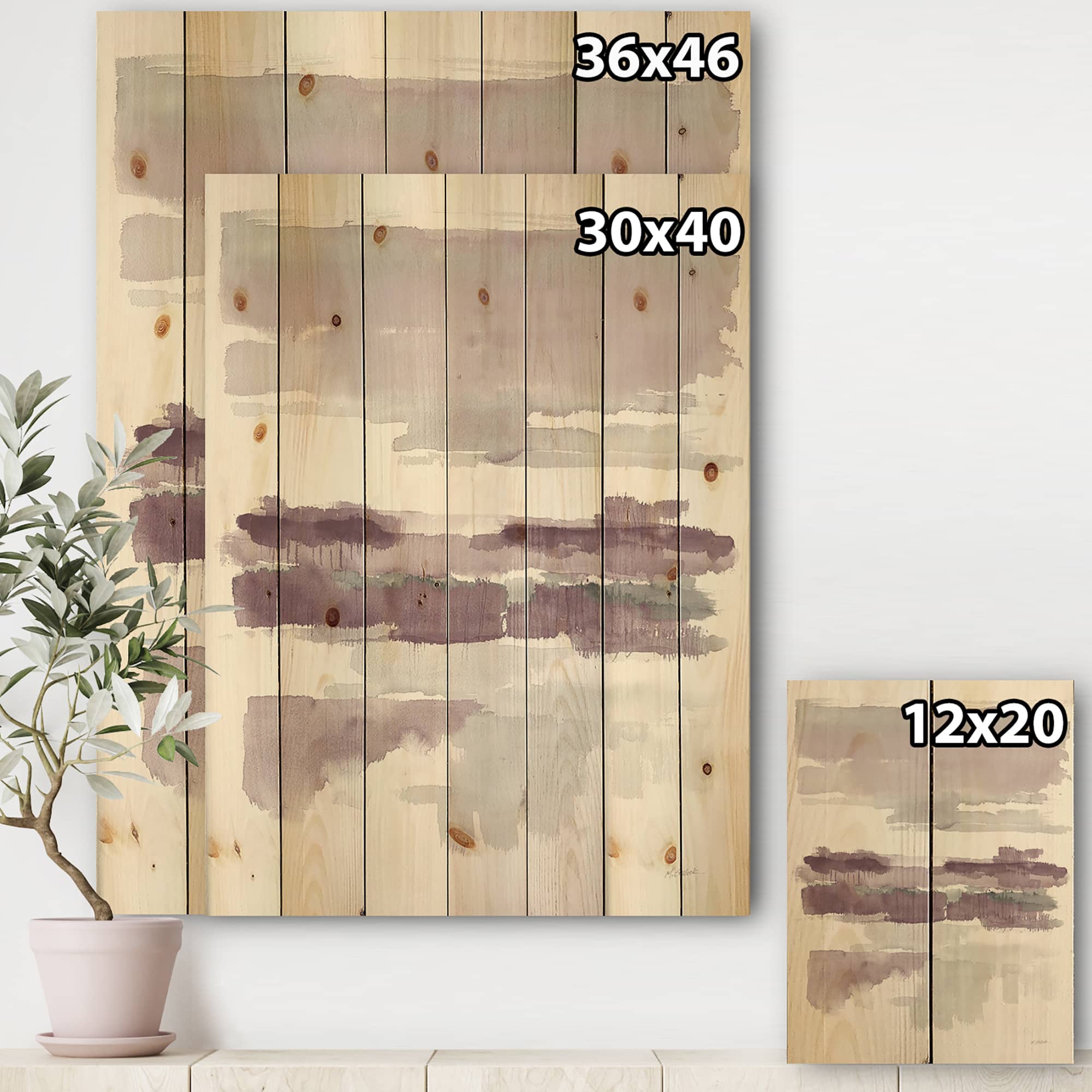 Designart - Purple Amethyst Wetlands - Traditional Print on Natural Pine Wood