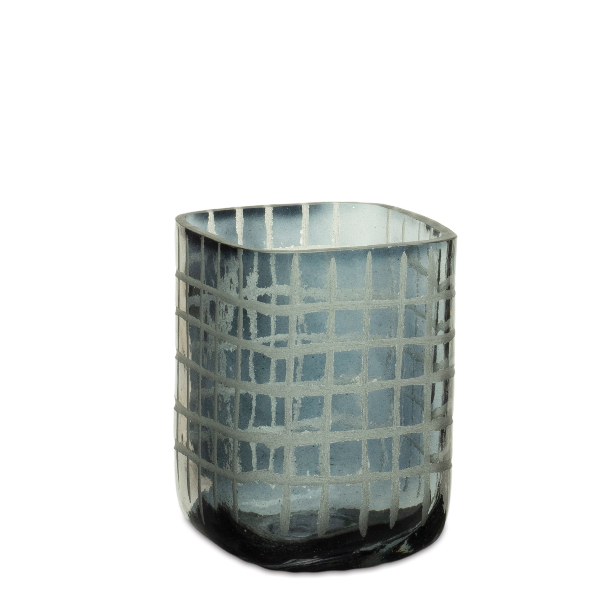 4" Navy Blue Etched Glass & Metal Candle Holders, 4ct.