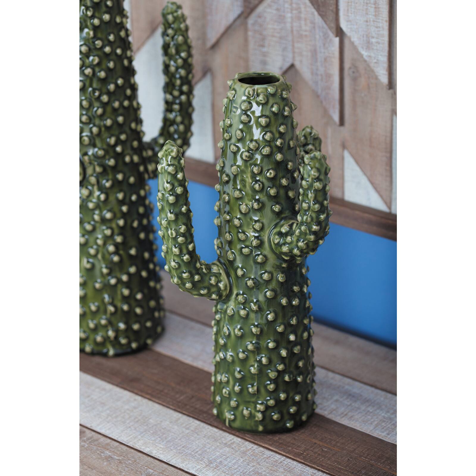 Green Ceramic Eclectic Vase, 12" x 5" x 6"