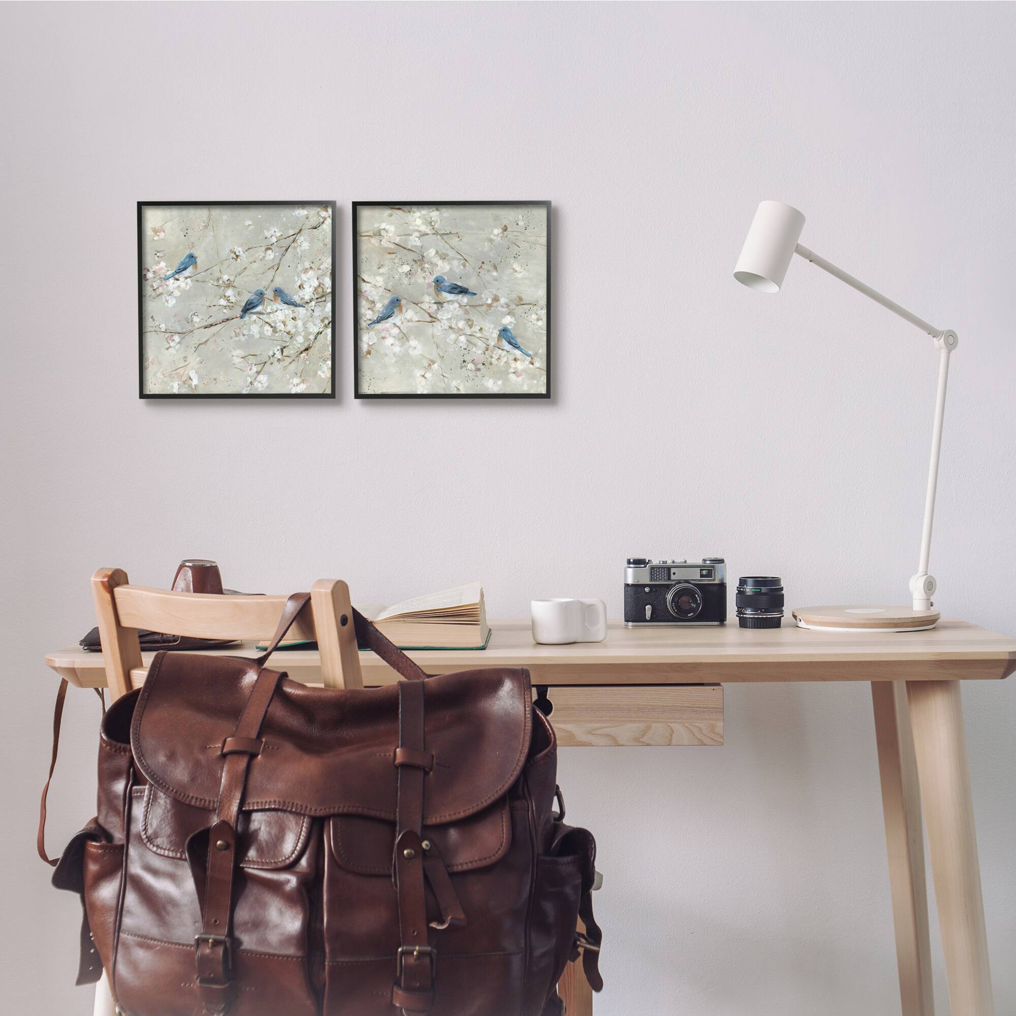 Stupell Industries Blue Birds Perched Tree Blossoms Spring Scene Framed Wall Art