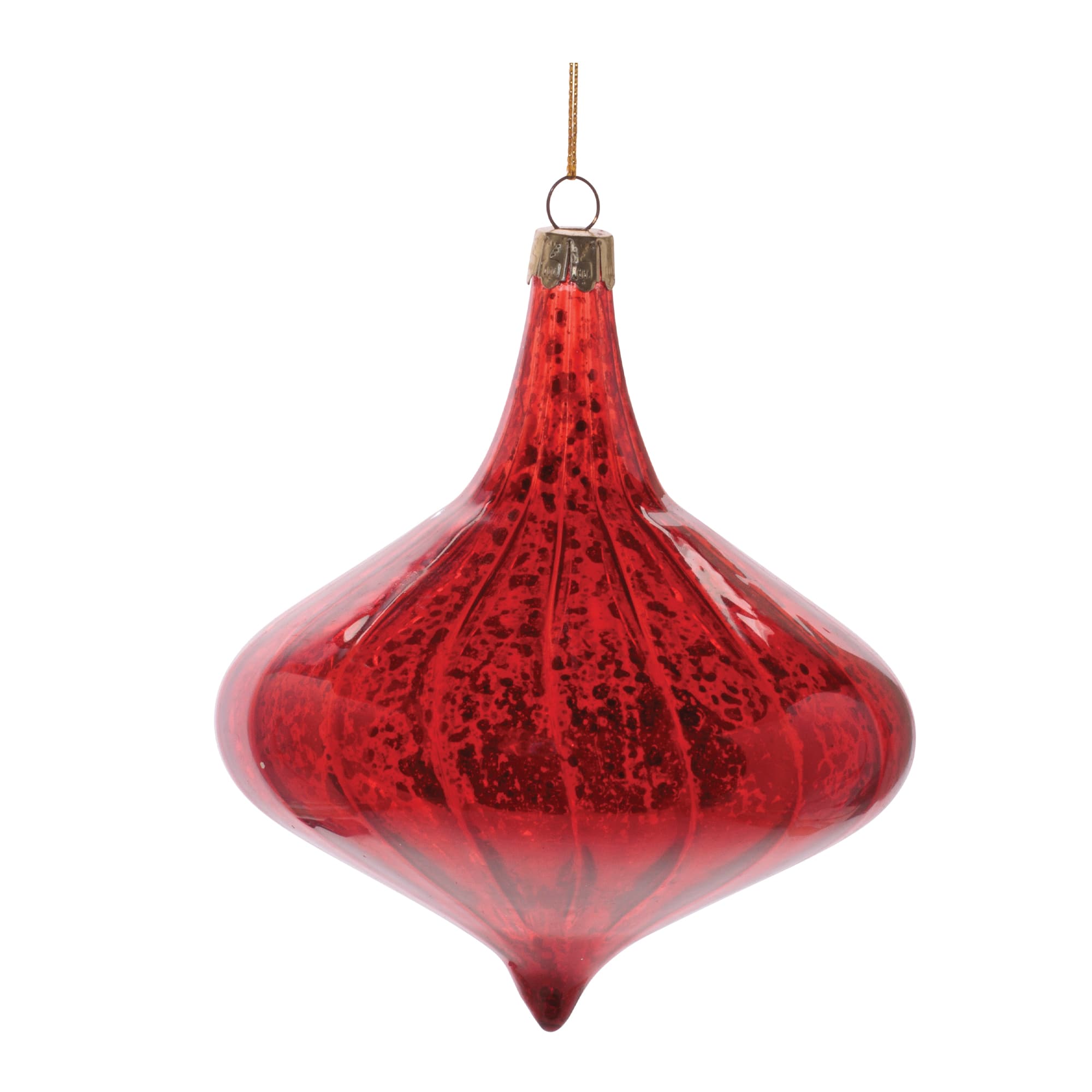 Melrose Red Onion & Finial Ribbed Mercury Glass Ornaments Set