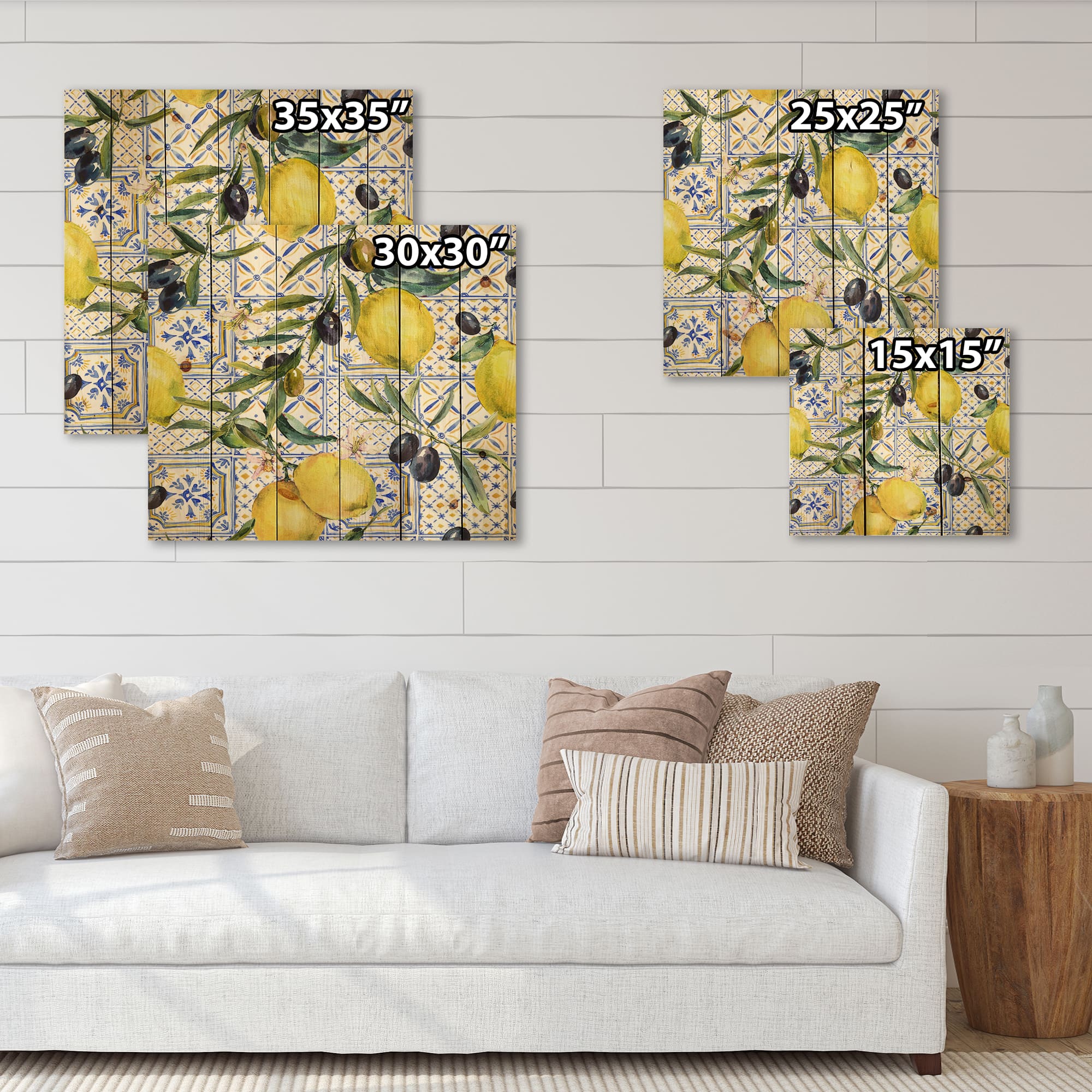 Designart - Lemon Ornament On Blue Geometrical Pattern III
