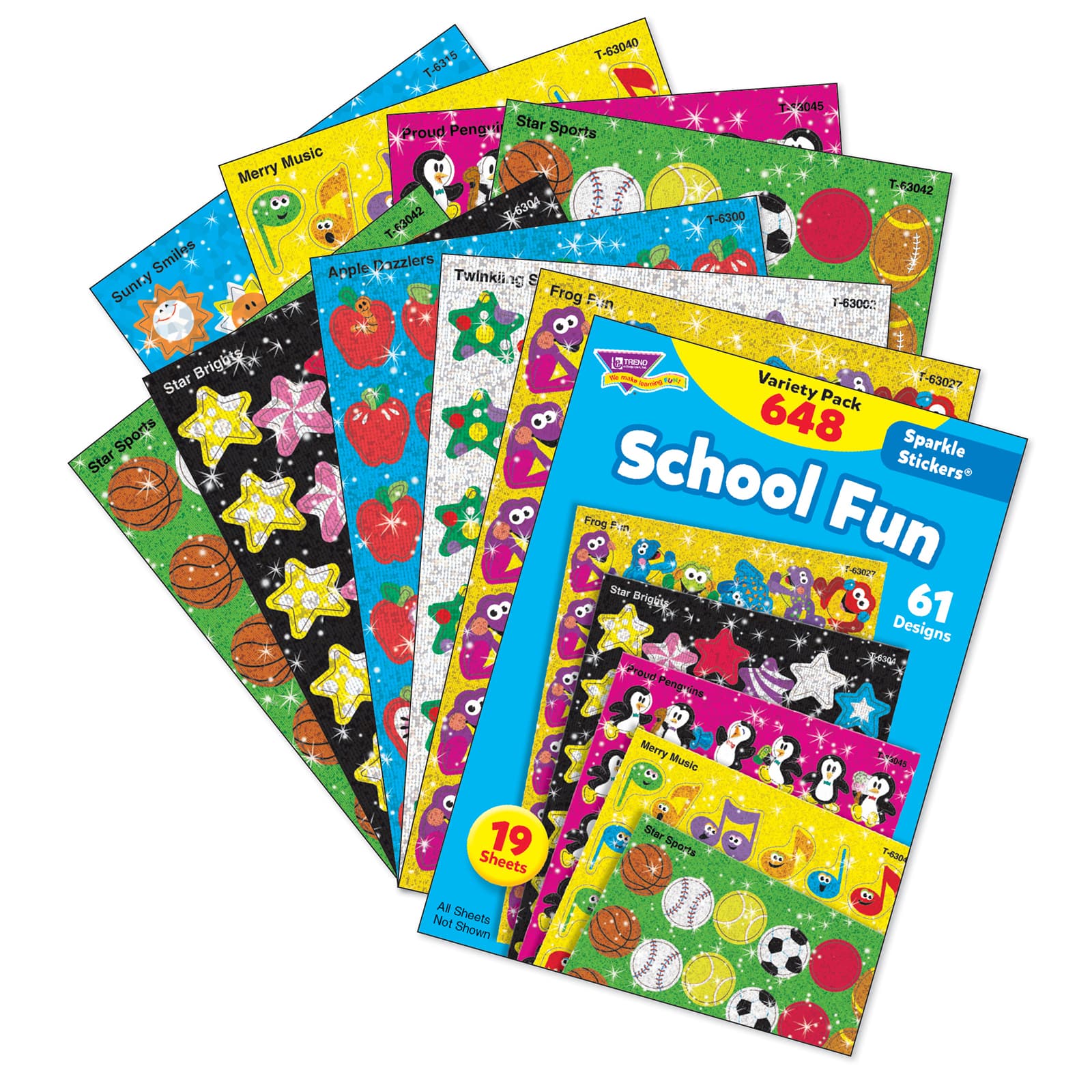 Trend Enterprises® School Fun Sparkle Stickers® Variety Pack, 2 Packs of 648ct.