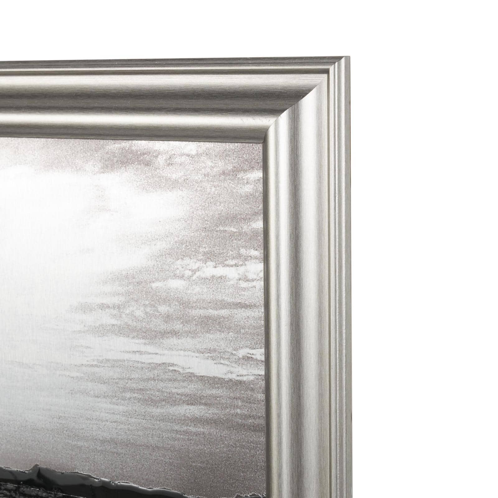 Silver Canvas Ocean Landscape Textured Framed Wall Art with Black & White Accents