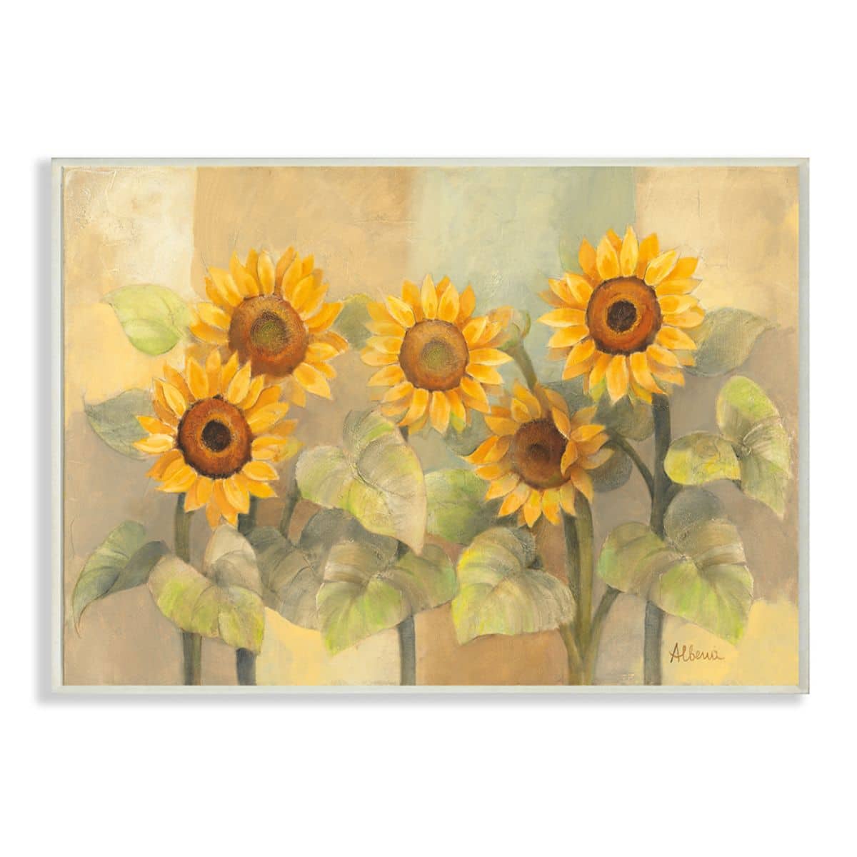 Stupell Industries Soft Vintage Sunflower Floral Field Yellow Green Wood Wall Plaque