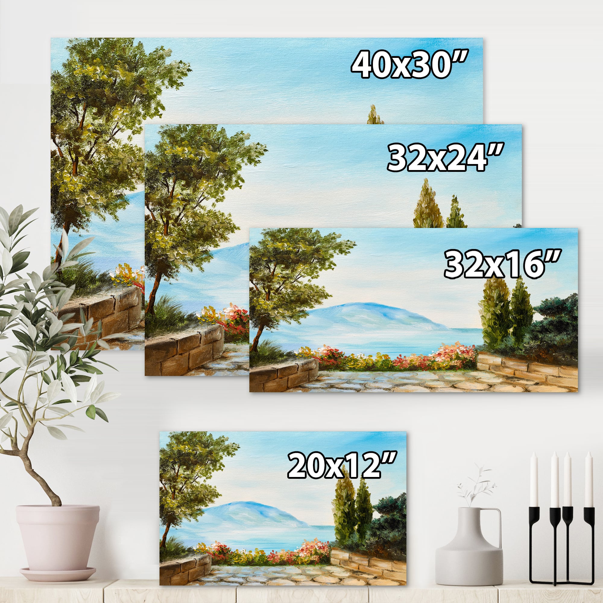 Designart - Mountains View By The Sea Side - Nautical & Coastal Canvas Wall Art Print