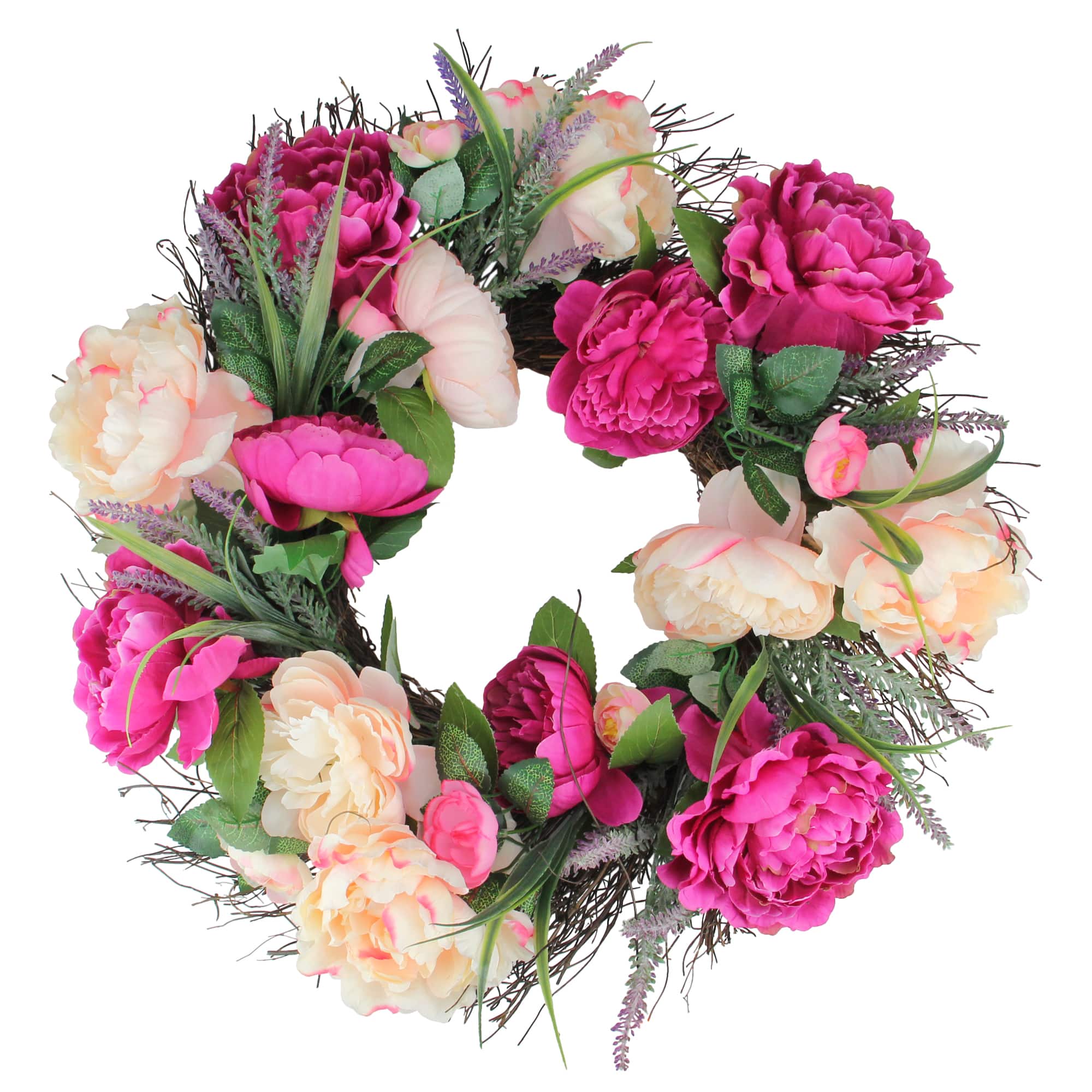 22" Pink Peony & Twig Spring Floral Wreath