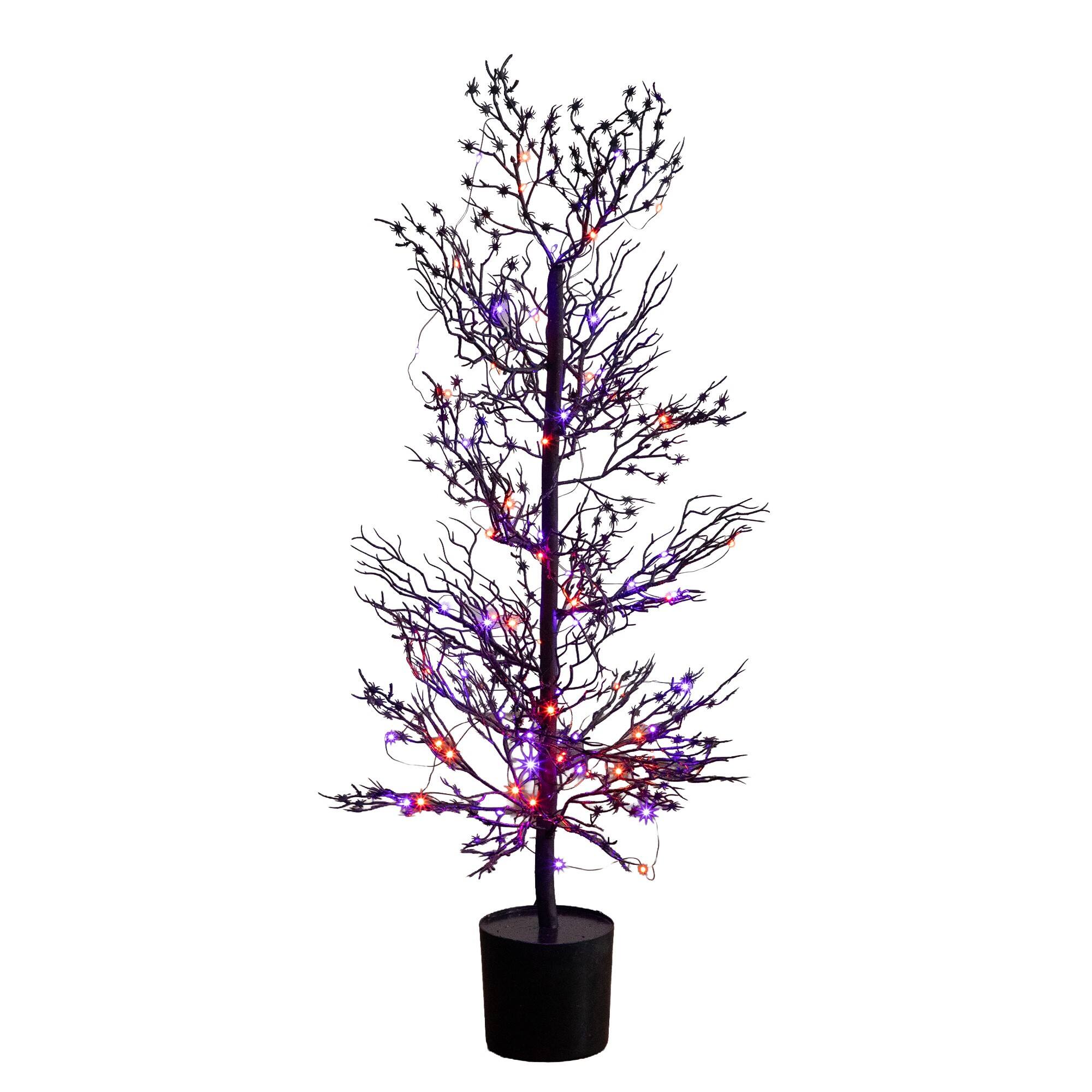 3ft. Pre-Lit Artificial Halloween Spider Twig Tree with 80 Orange & Purple LED Lights