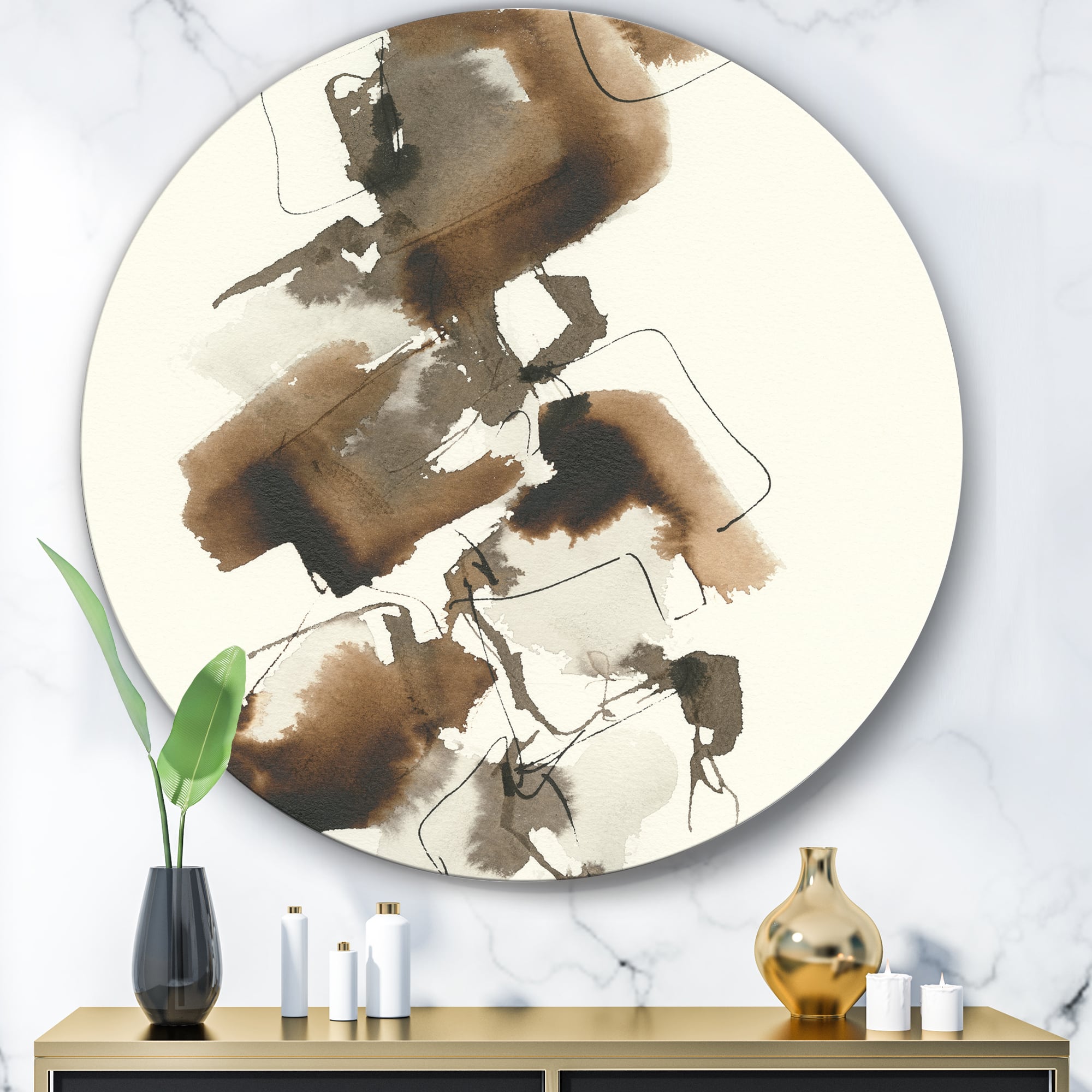 Designart - Gold Glam Squares I - Glam Metal Circle Wall Art