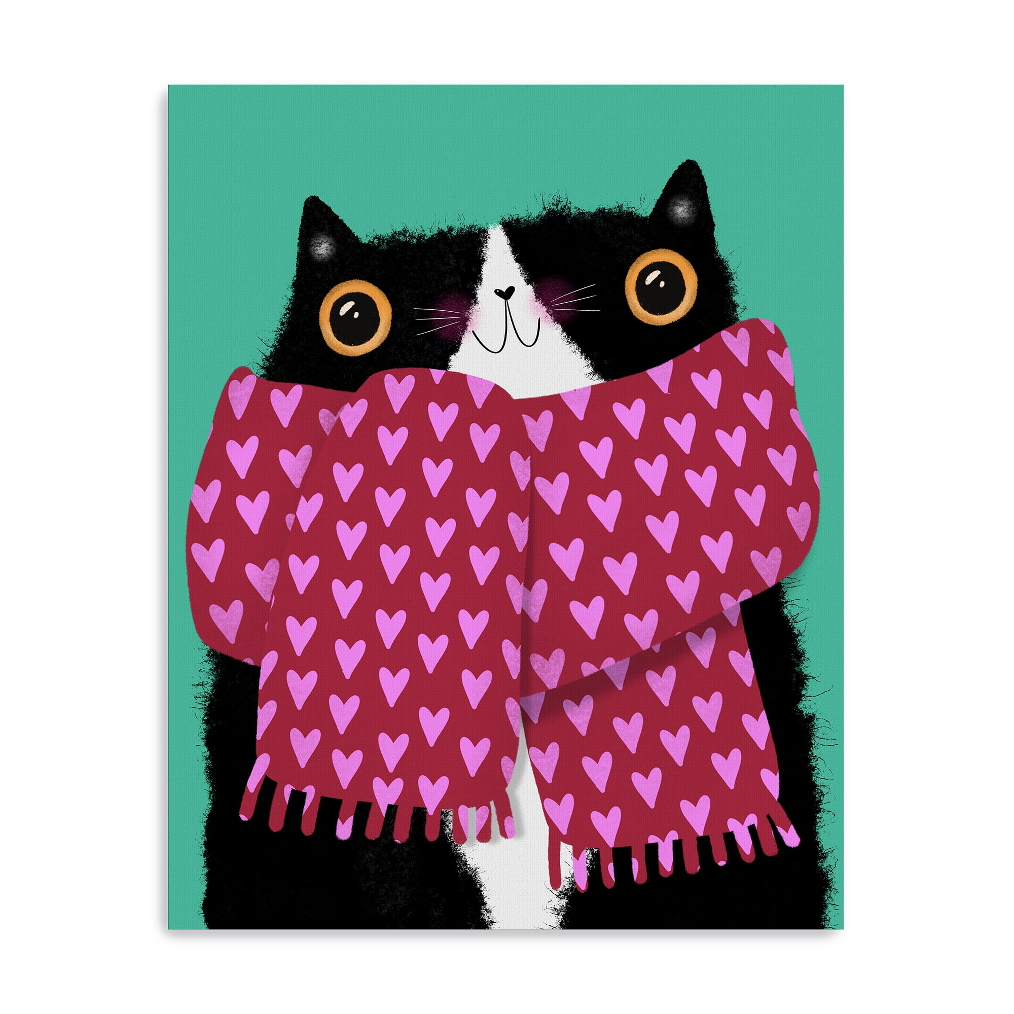 Tuxedo Cat Love Scarf Canvas Giclée Art