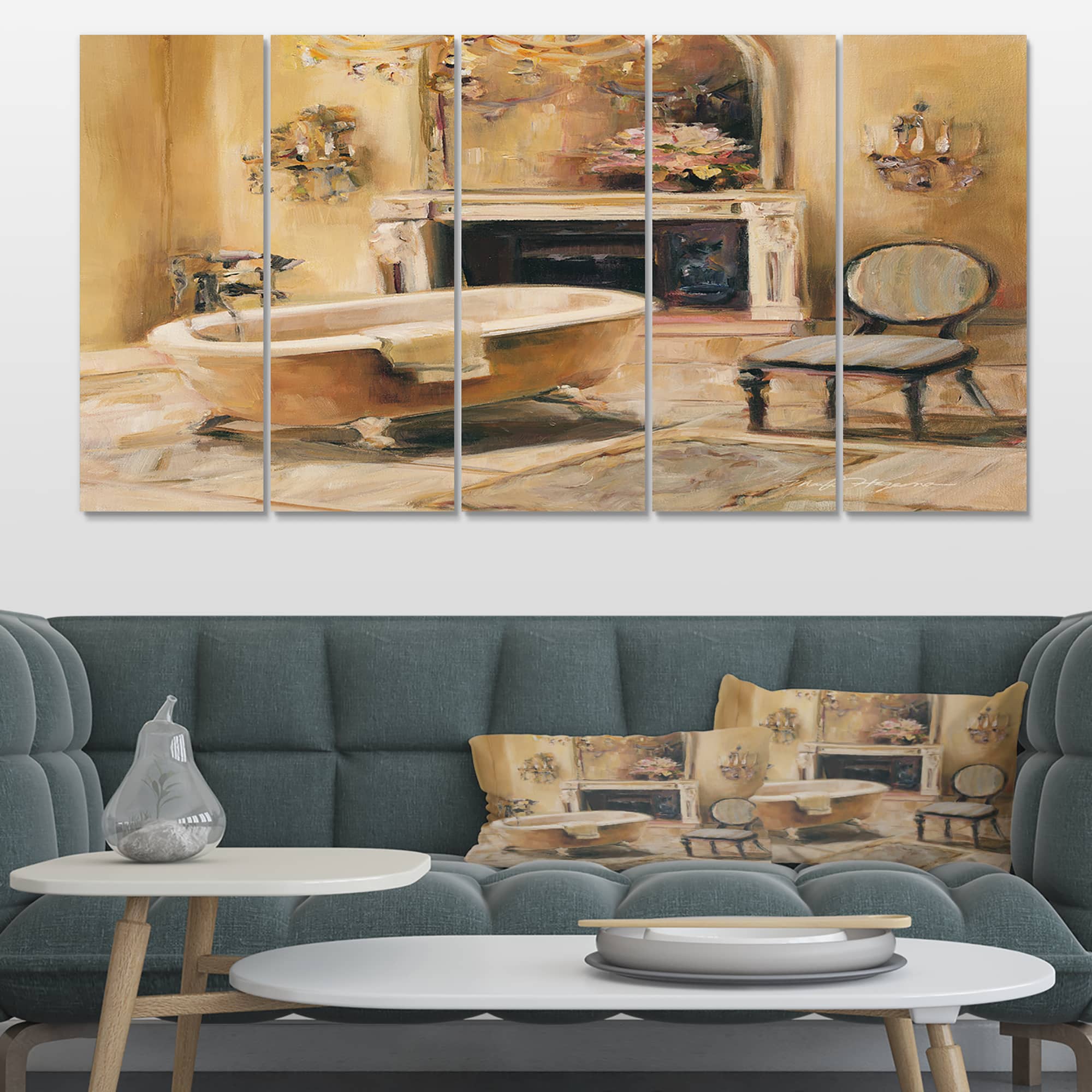 Designart - French Bath I - Traditional Bathroom Gallery-wrapped Canvas