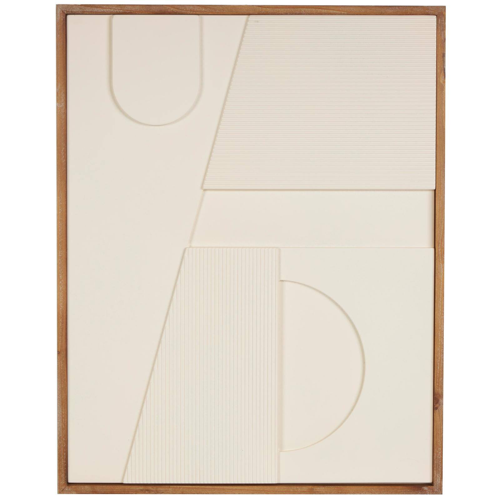 24" x 31" Cream Geometric Dimensional Art Deco Arched Wood Wall Décor with Brown Frame