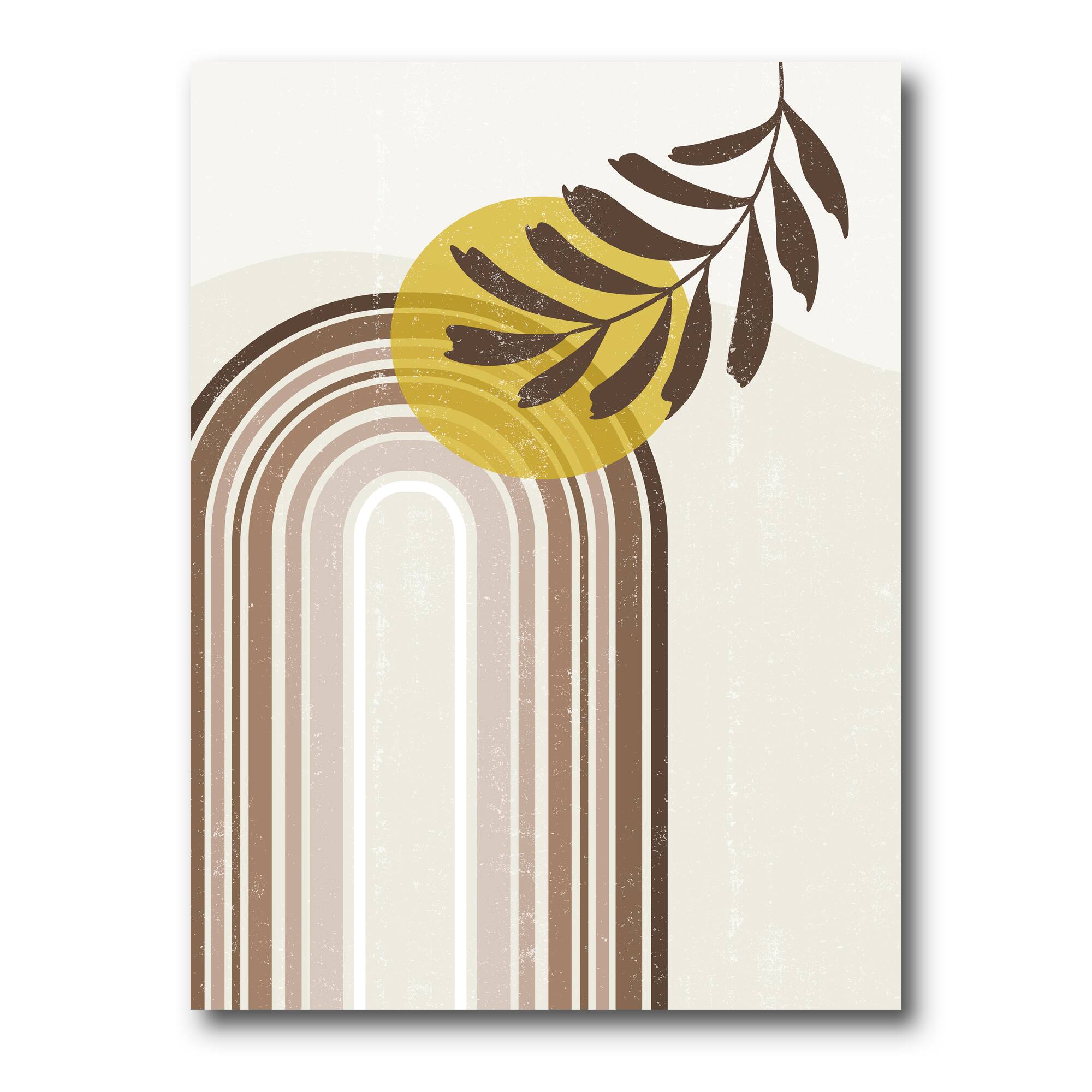Designart - Abstract Sun and Moon With Leaf In Earth Tones