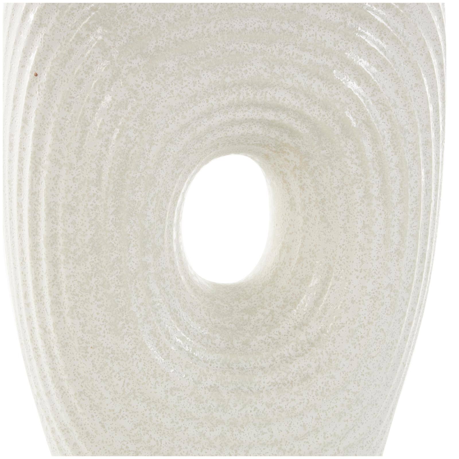 16" White Speckled Ceramic Ribbed Cutout Vase
