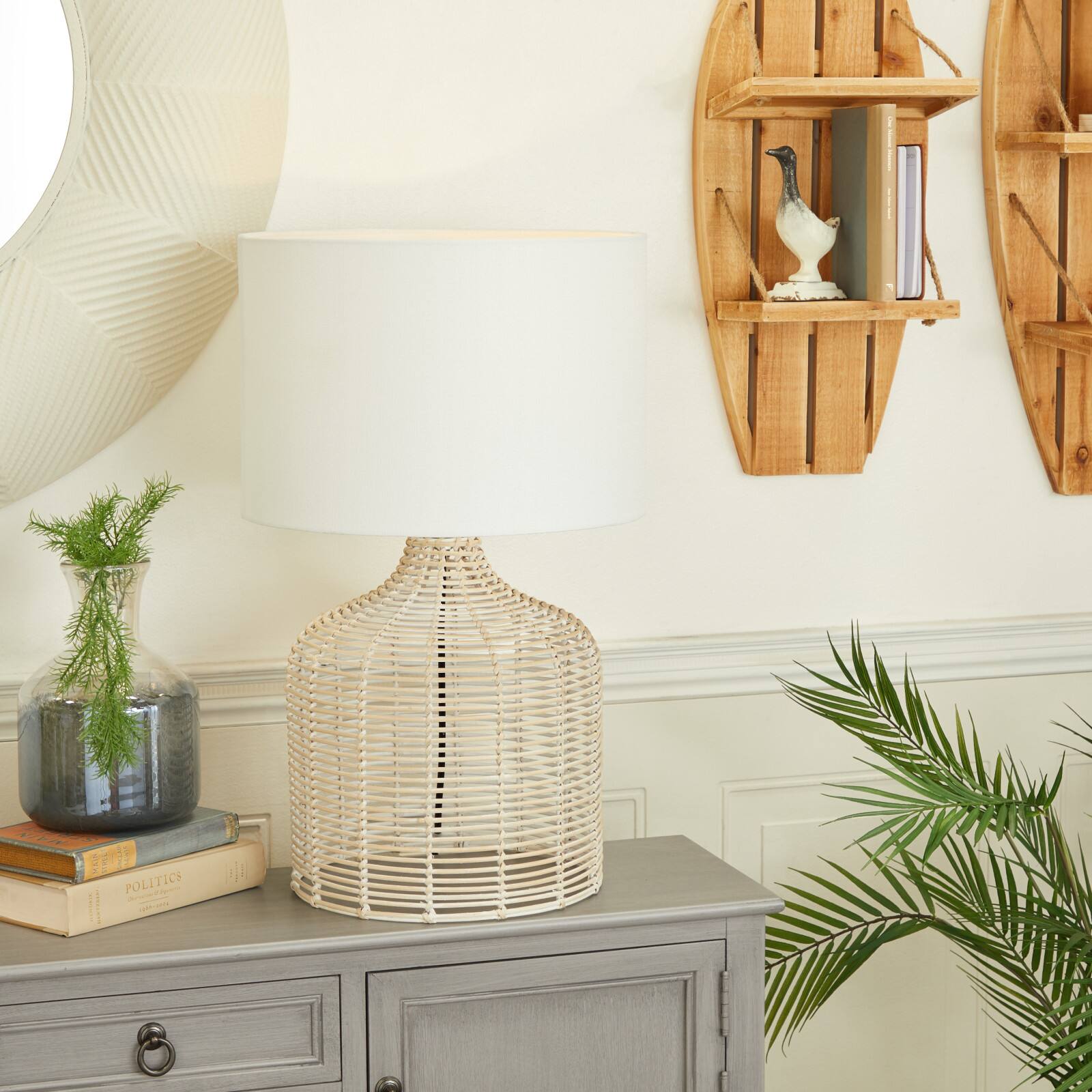 Beige Linen Coastal Table Lamp, 25" x 15" x 15"