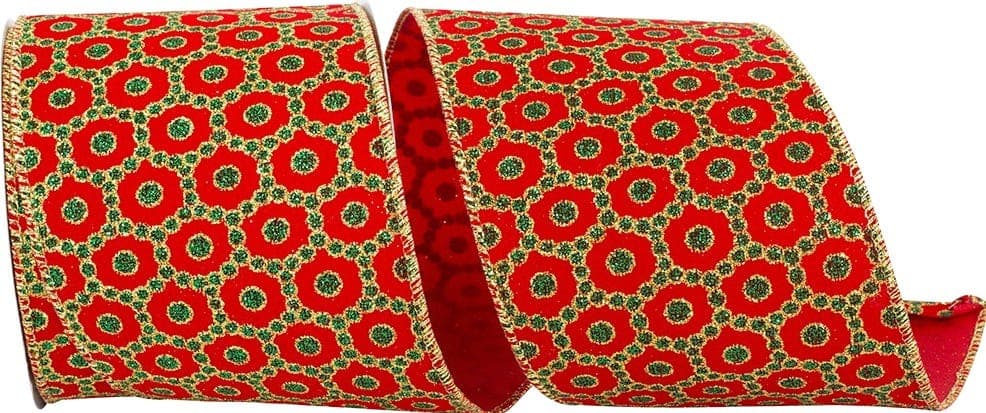 JAM Paper 4" x 10yd. Red & Green Rococo Christmas Wired Edge Ribbon