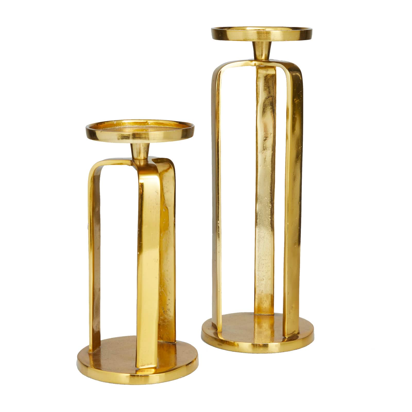 Set of 2 Gold Aluminum Modern Candle Holder, 14" x 5" x 5"