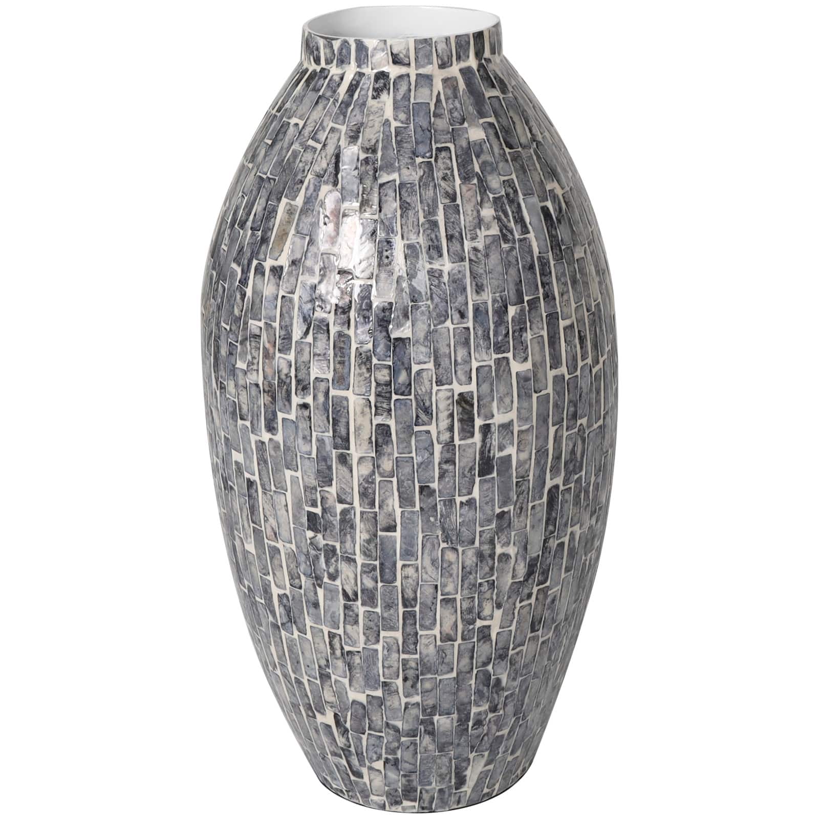 15" Gray Mother of Pearl Handmade Mosaic Inspired Vase