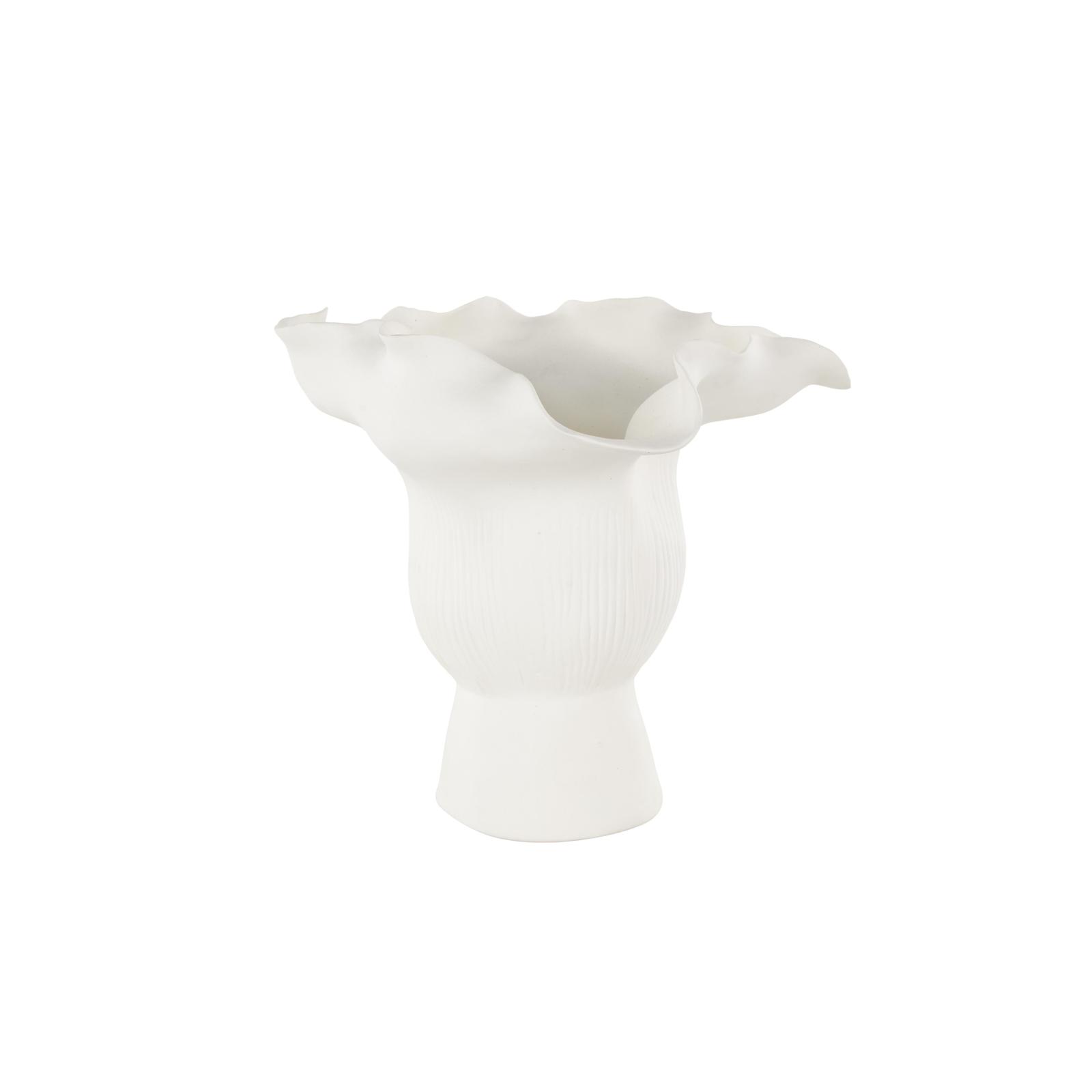 9.75" White Ceramic Abstract Floral Vase with Linear Grooves