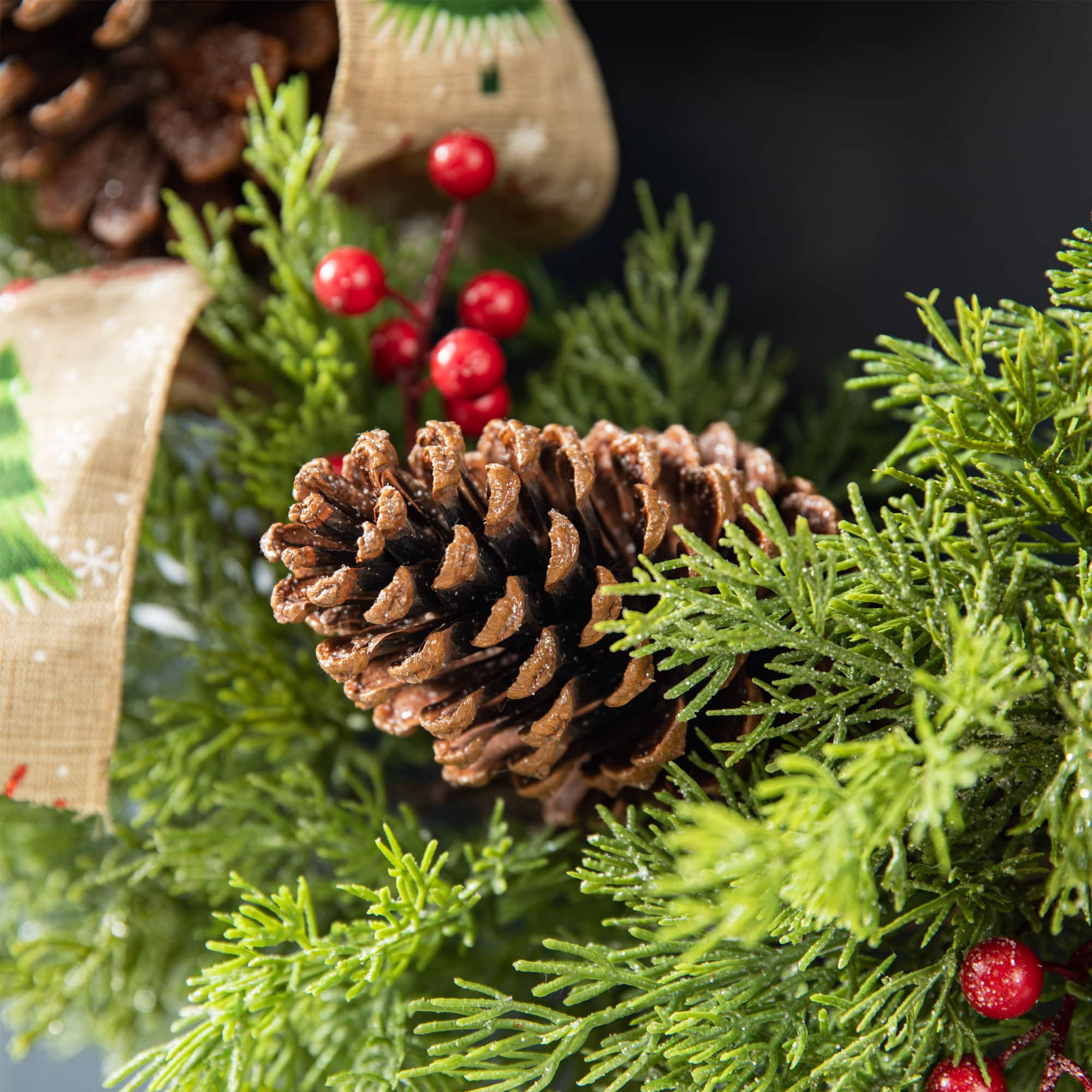 Glitzhome® 24" Cypress Leaves & Pinecone Wreath with Ribbon & Bow