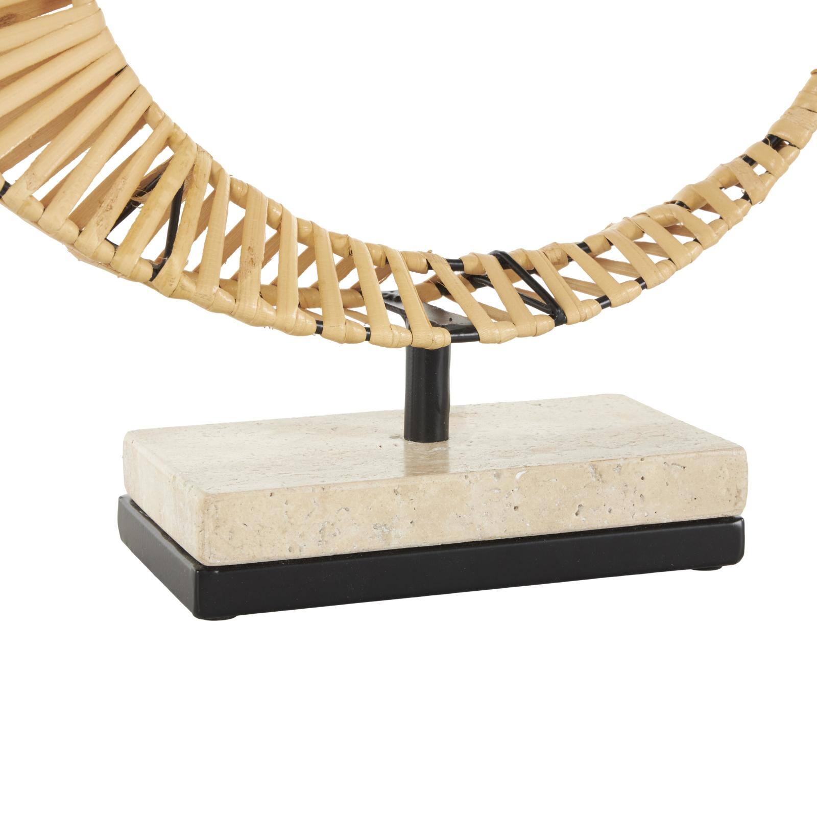 15.5" Brown Rattan Abstract Handmade Mobius Strip Inspired Sculpture with White Marble Base