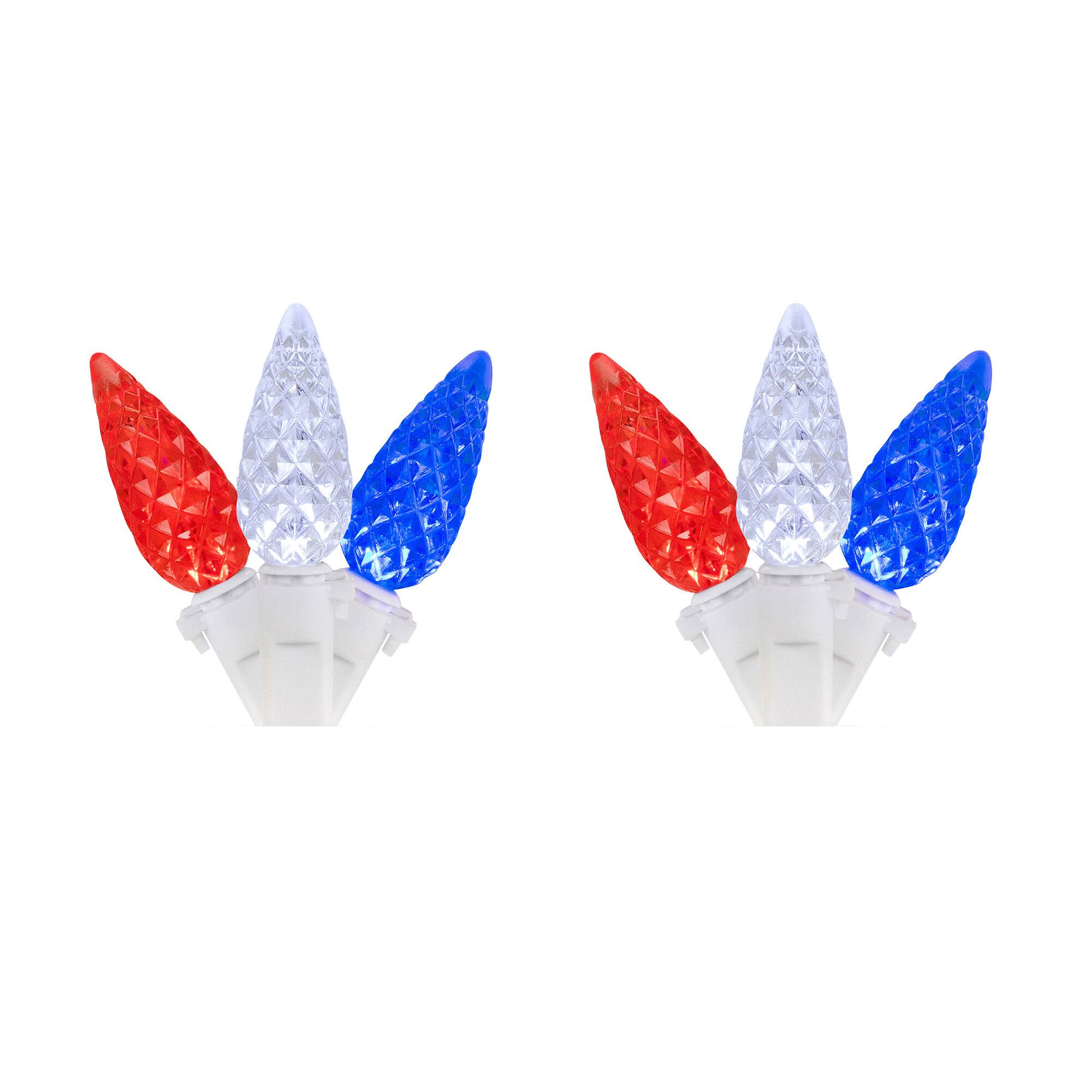 Northlight 50ct. Patriotic LED C6 Faceted Christmas String Lights, 2ct. in Clear/Red/Blue | 16.5 ft | Michaels®