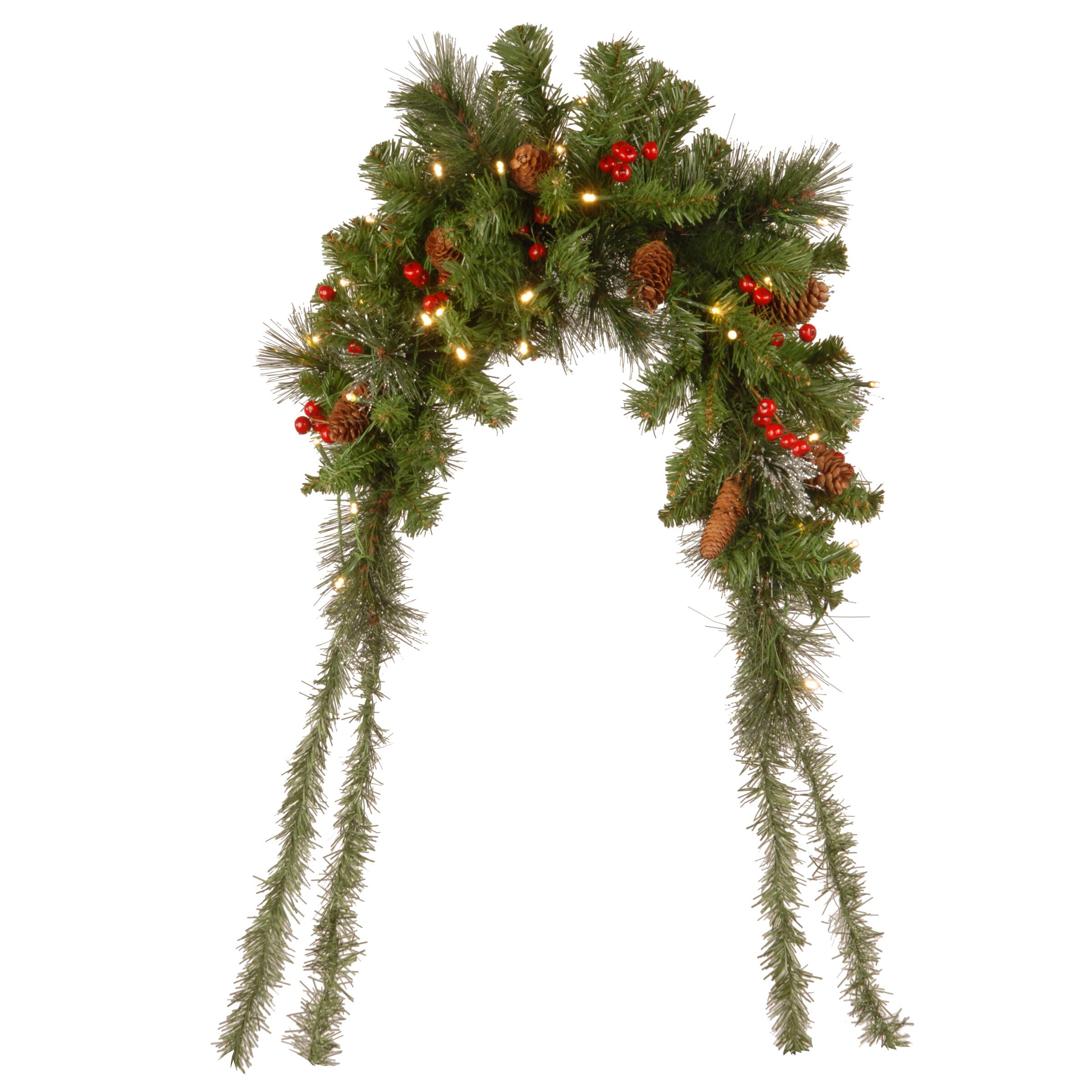 3ft. Pre-lit Crestwood Spruce Artificial Christmas Mailbox Cover with Silver Bristle, Cones, Red Berries, Glitter and Warm White LED Lights