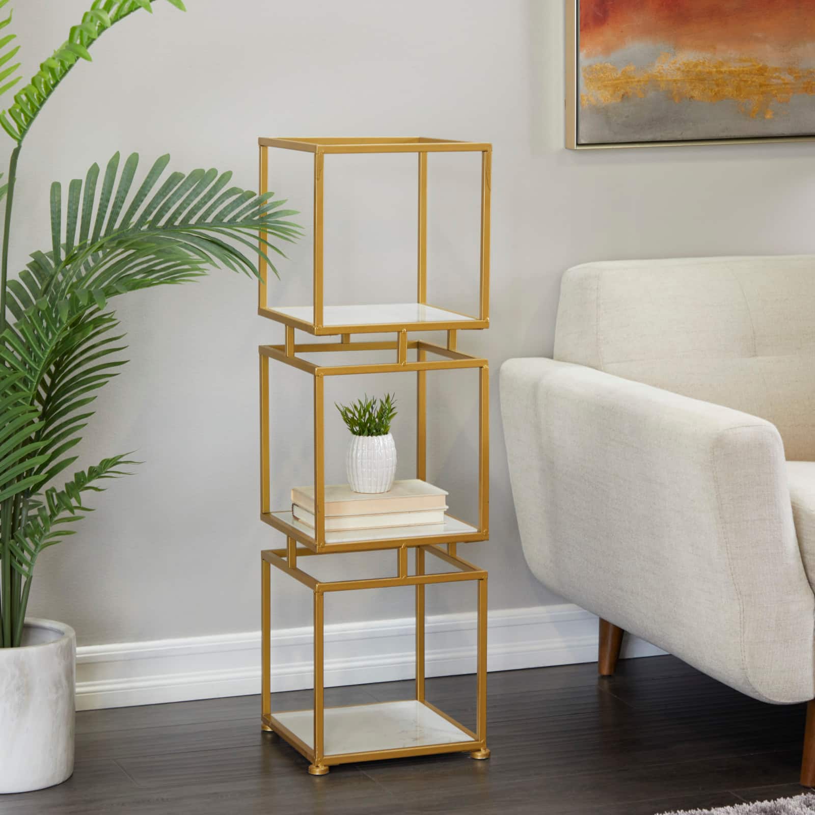 Gold Marble Glam Shelving Unit, 39" x 12" x 12"
