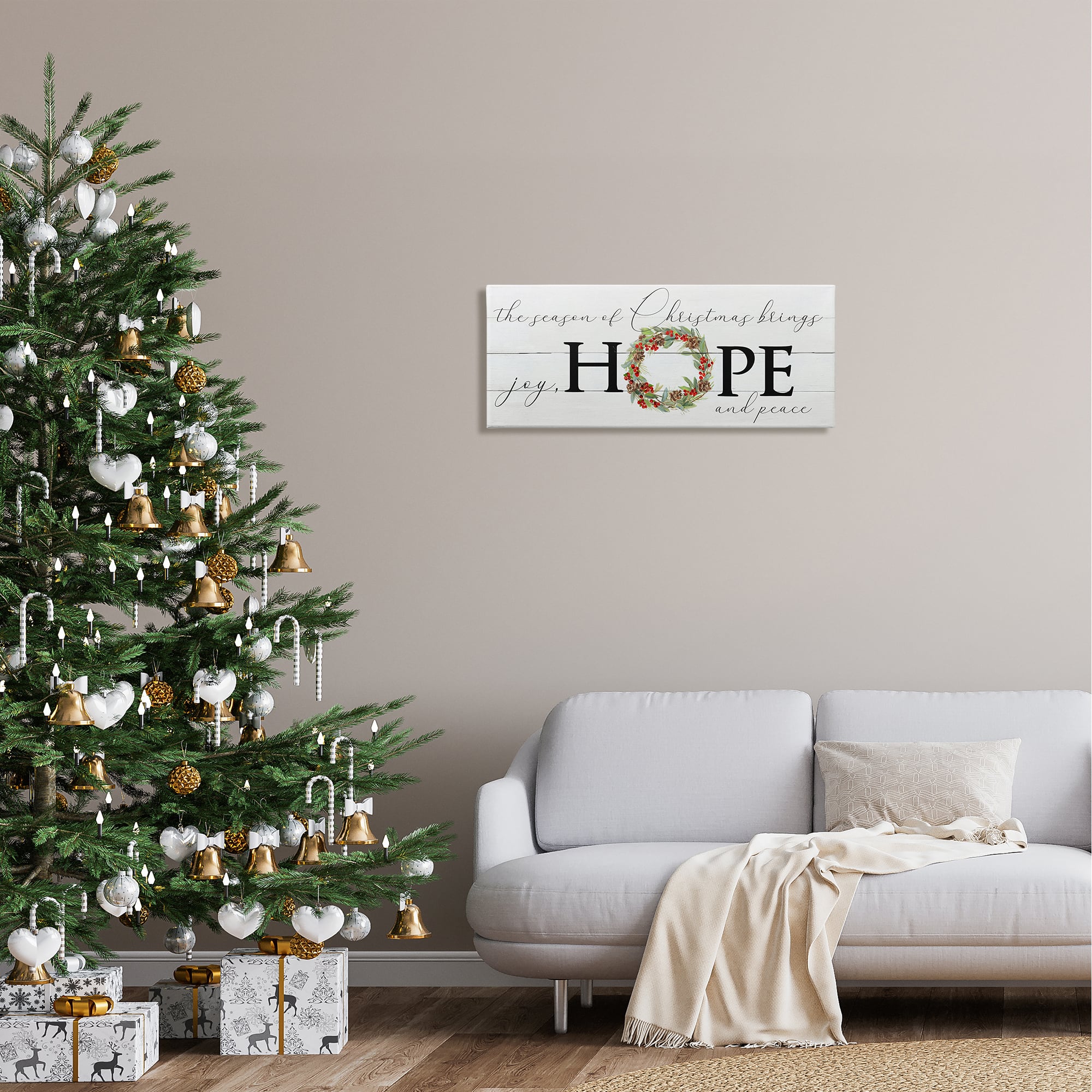 Stupell Industries Joy Hope & Peace Christmas Wreath Canvas Wall Art