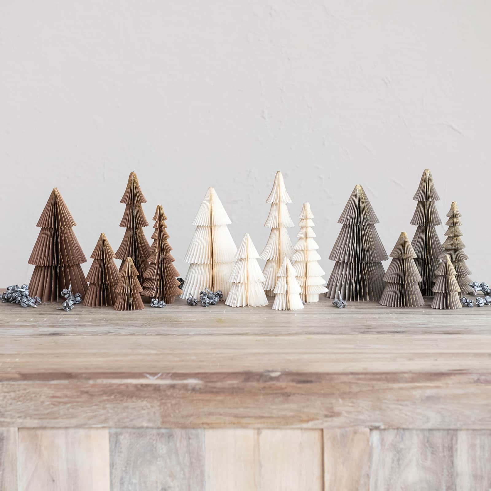 Hello Honey® Brown, Gray & Cream Paper Folding Honeycomb Tree Set with Gold Glitter