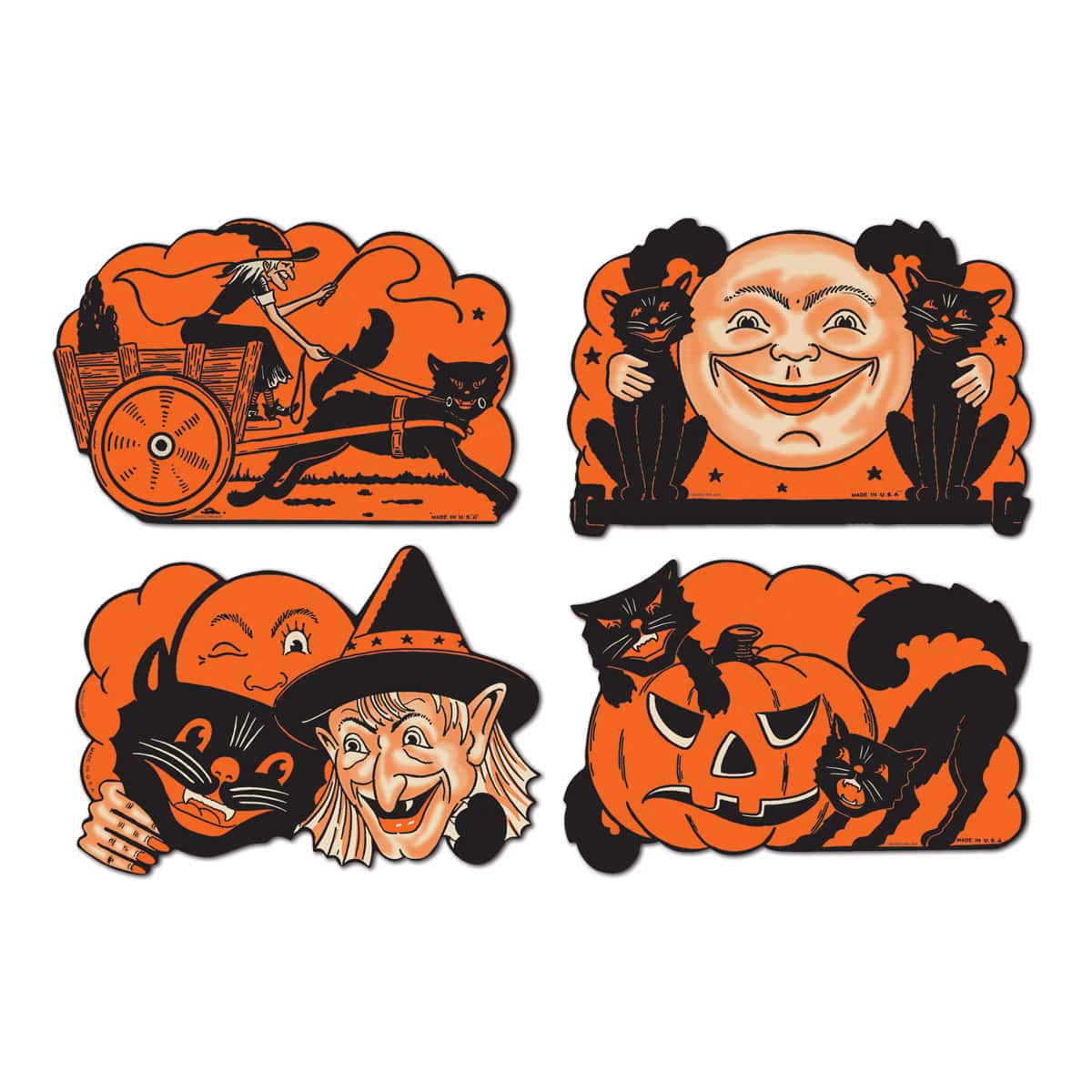 Beistle 9" Orange & Black Vintage Halloween Cutouts, 8ct.
