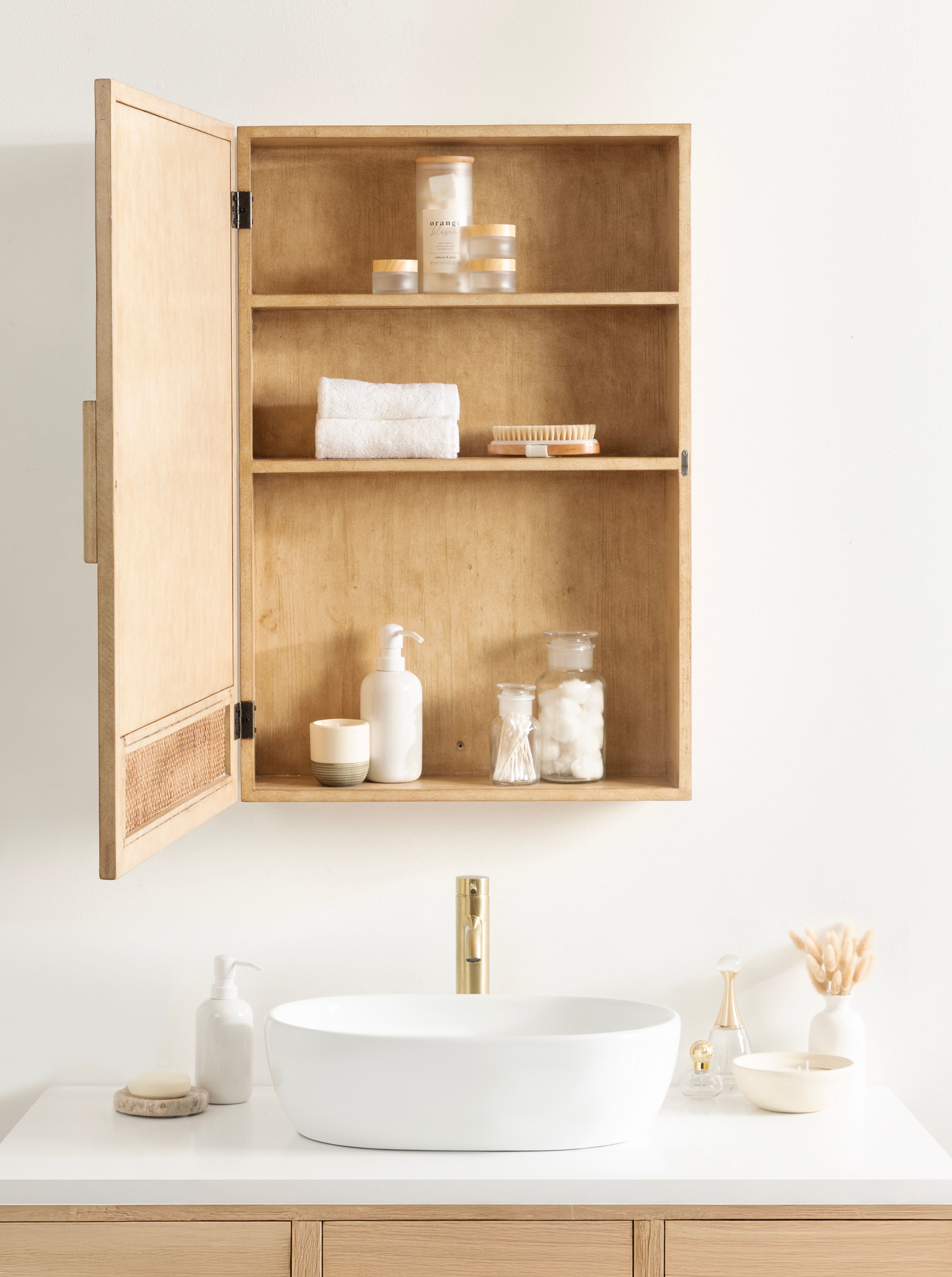 Kate and Laurel Ori Rattan & Wood Mirror Vanity Cabinet