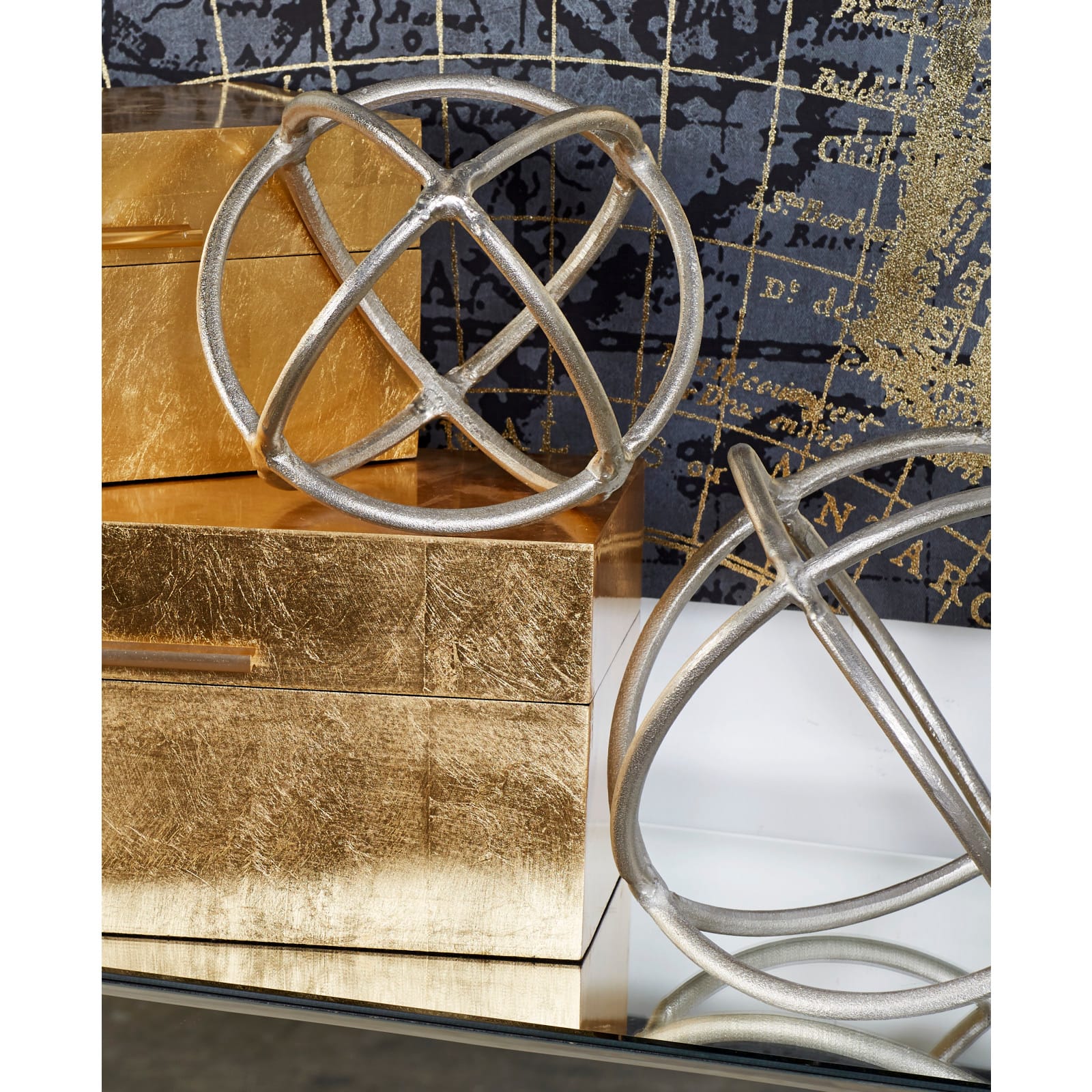 Silver Aluminum Modern Geometric Sculpture Set