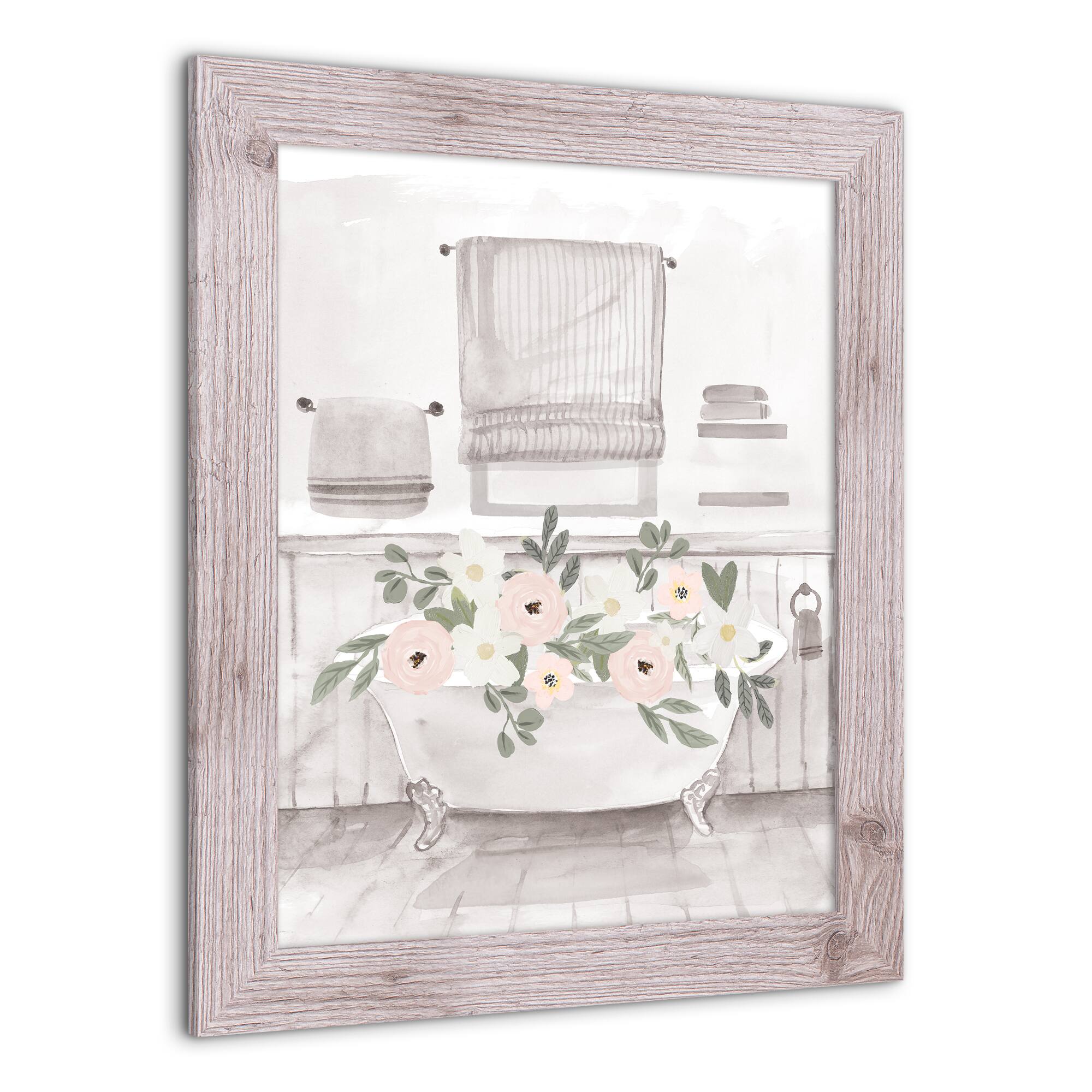 Soft Floral Bathtub Framed Print Wall Hanging