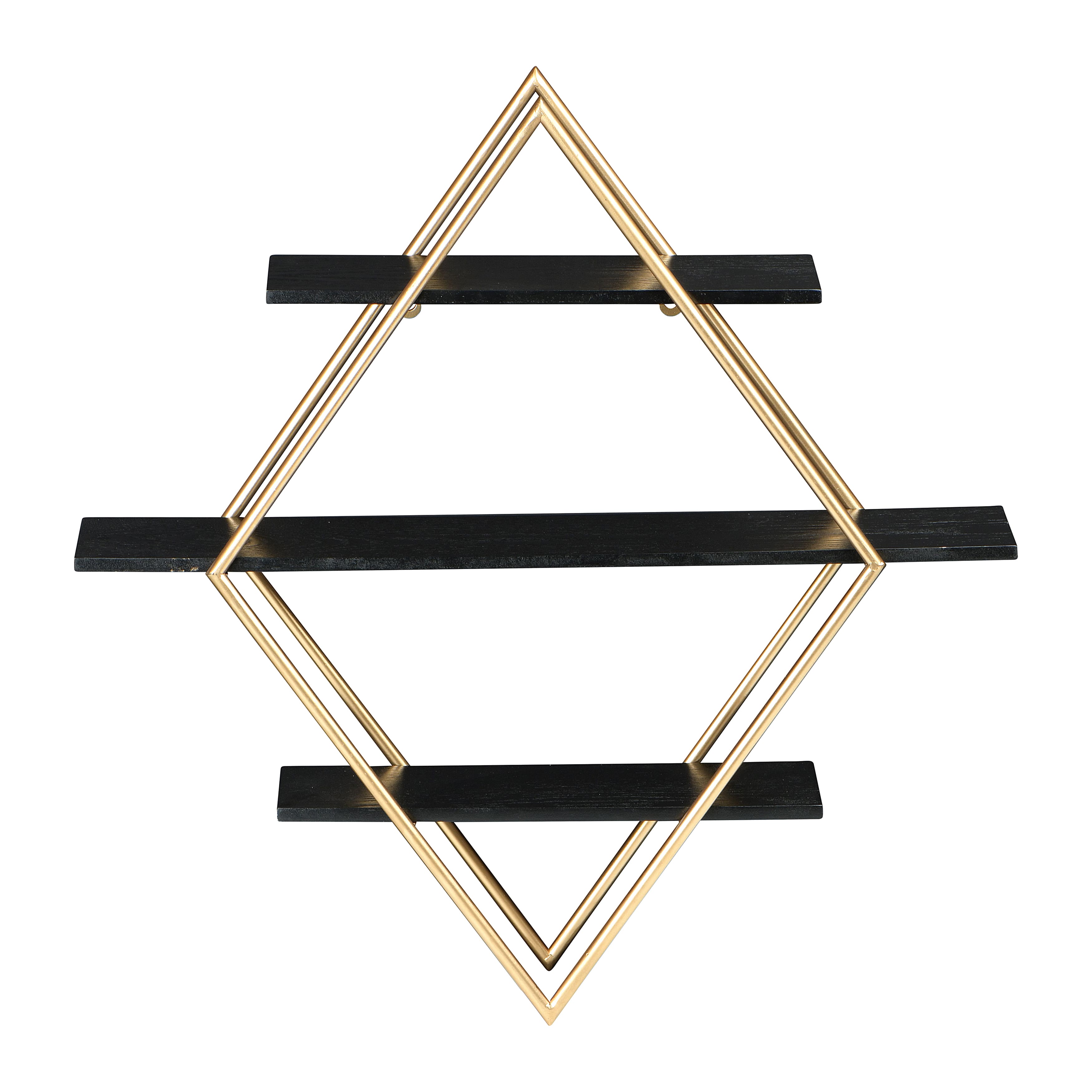 Hello Honey® Wood & Gold Diamond Wall Shelf