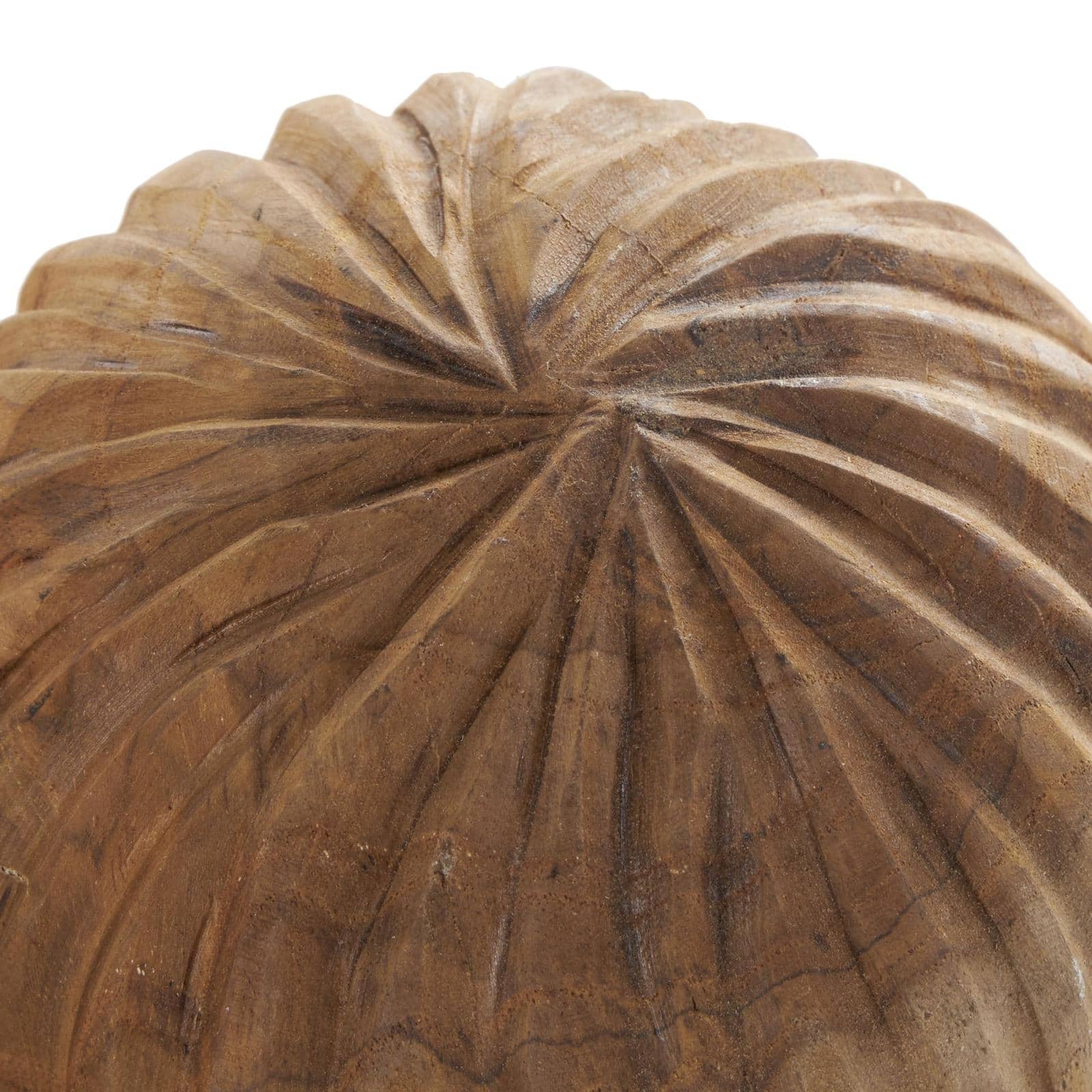 Brown Teak Wood Carved Textured Orbs Set