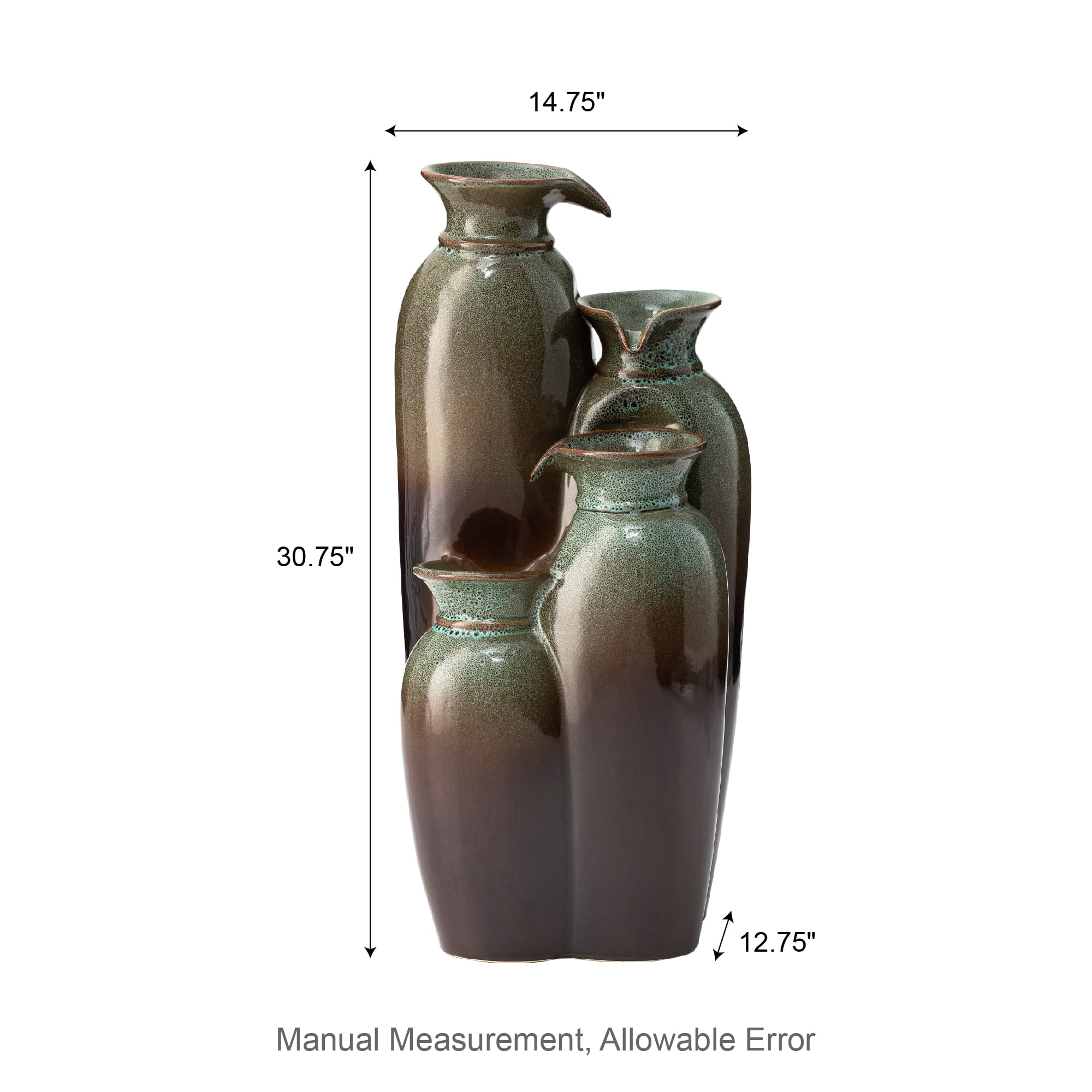 Glitzhome® 30.75" 4-Tier LED Reactive Glaze Ceramic Vase Outdoor Floor Fountain