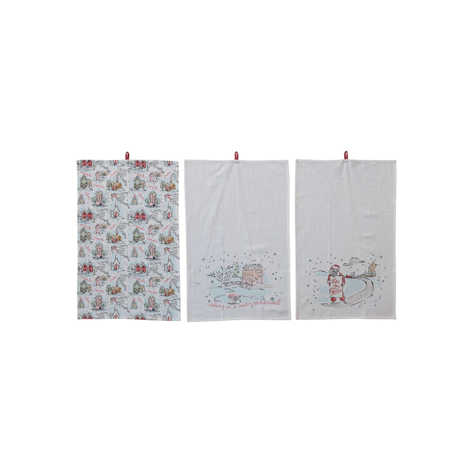 Hello Honey® Holiday Scene & Sentiment Cotton Printed Tea Towel with Loop Set