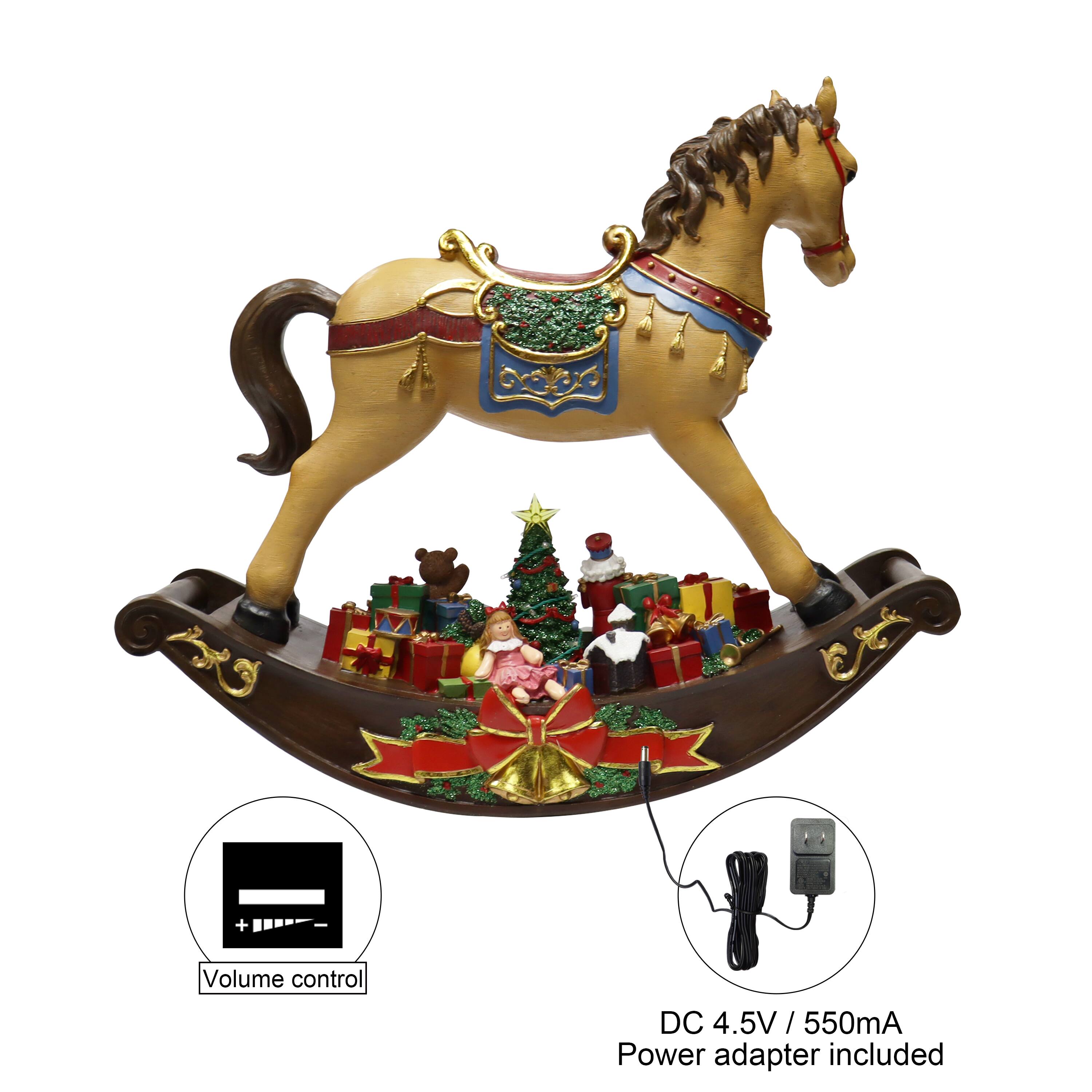 Moments in Time 19.5" Rocking Horse with Santa Placing Presents Scene