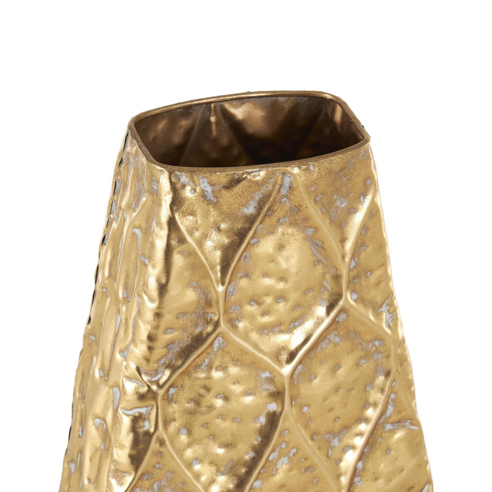 28" Gold Metal Vase with Peacock Inspired Design