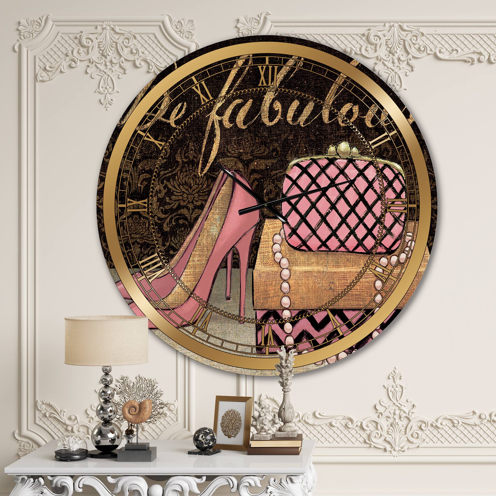Designart Gold Fabulous Life Style III Glam Wall Clock