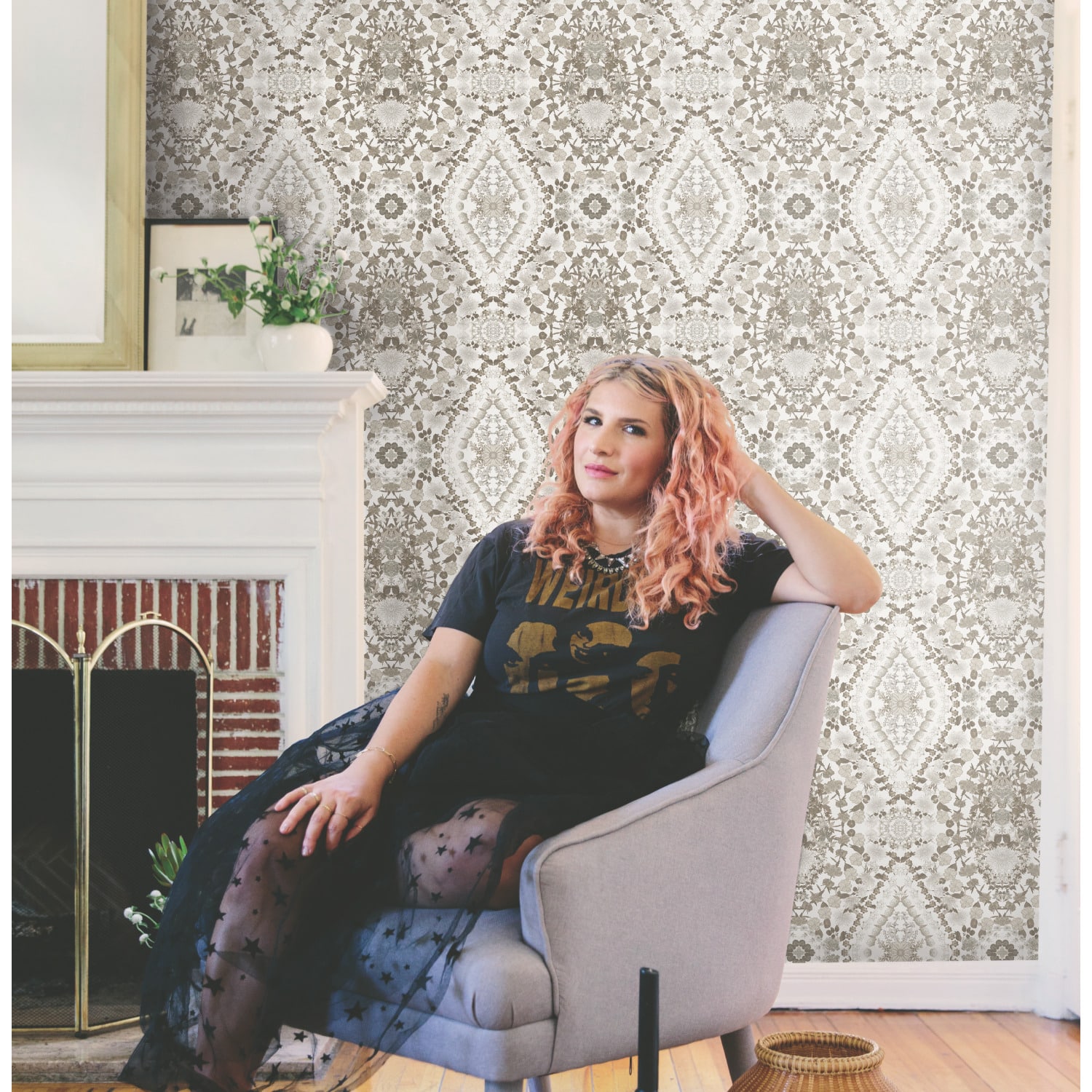 RoomMates Mr. Kate Brown Dried Flower Kaleidoscope Peel & Stick Wallpaper