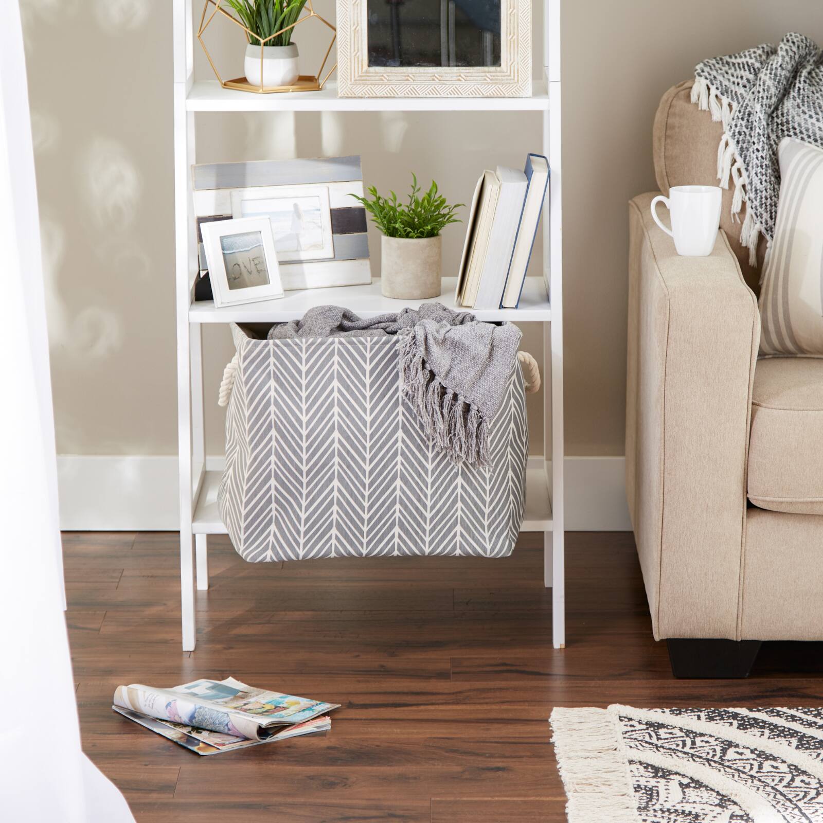 DII® Large Gray Herringbone Rectangle Fabric Bin