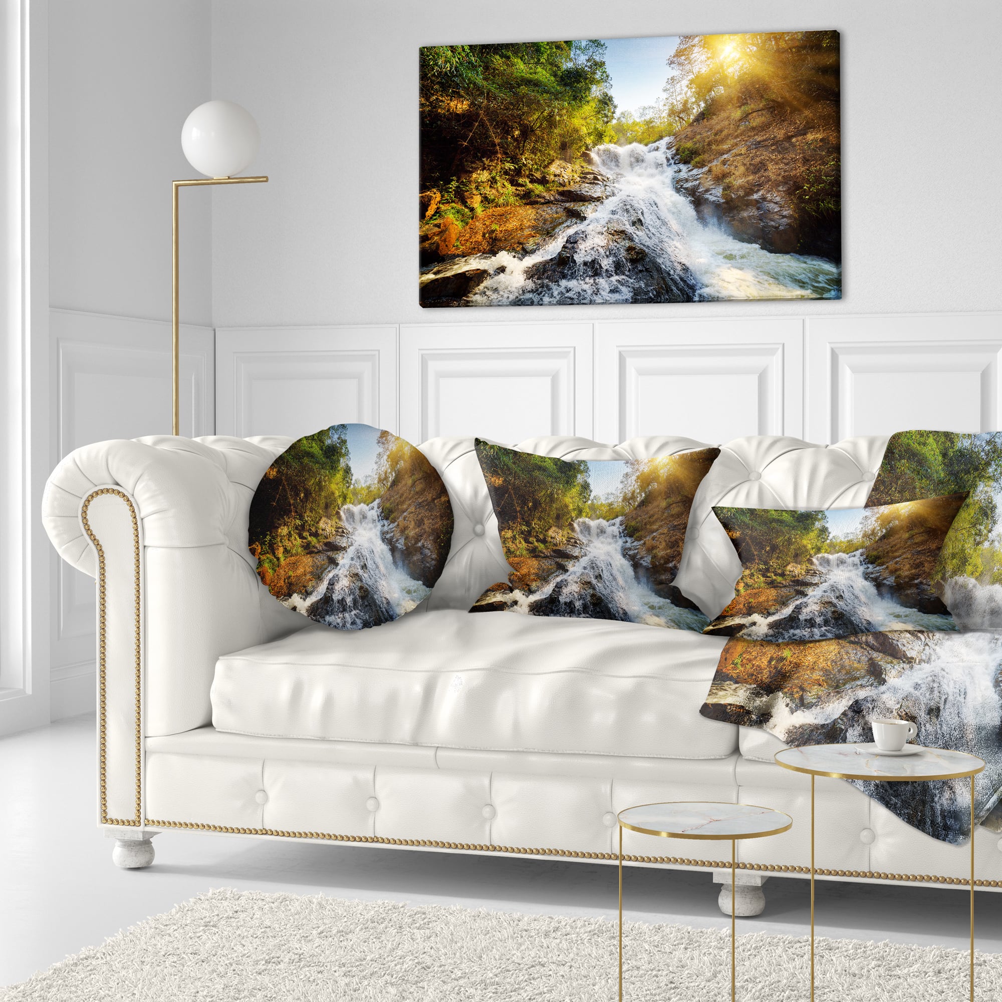 Designart - Waterfall through the Forest - Landscape Canvas Art Print